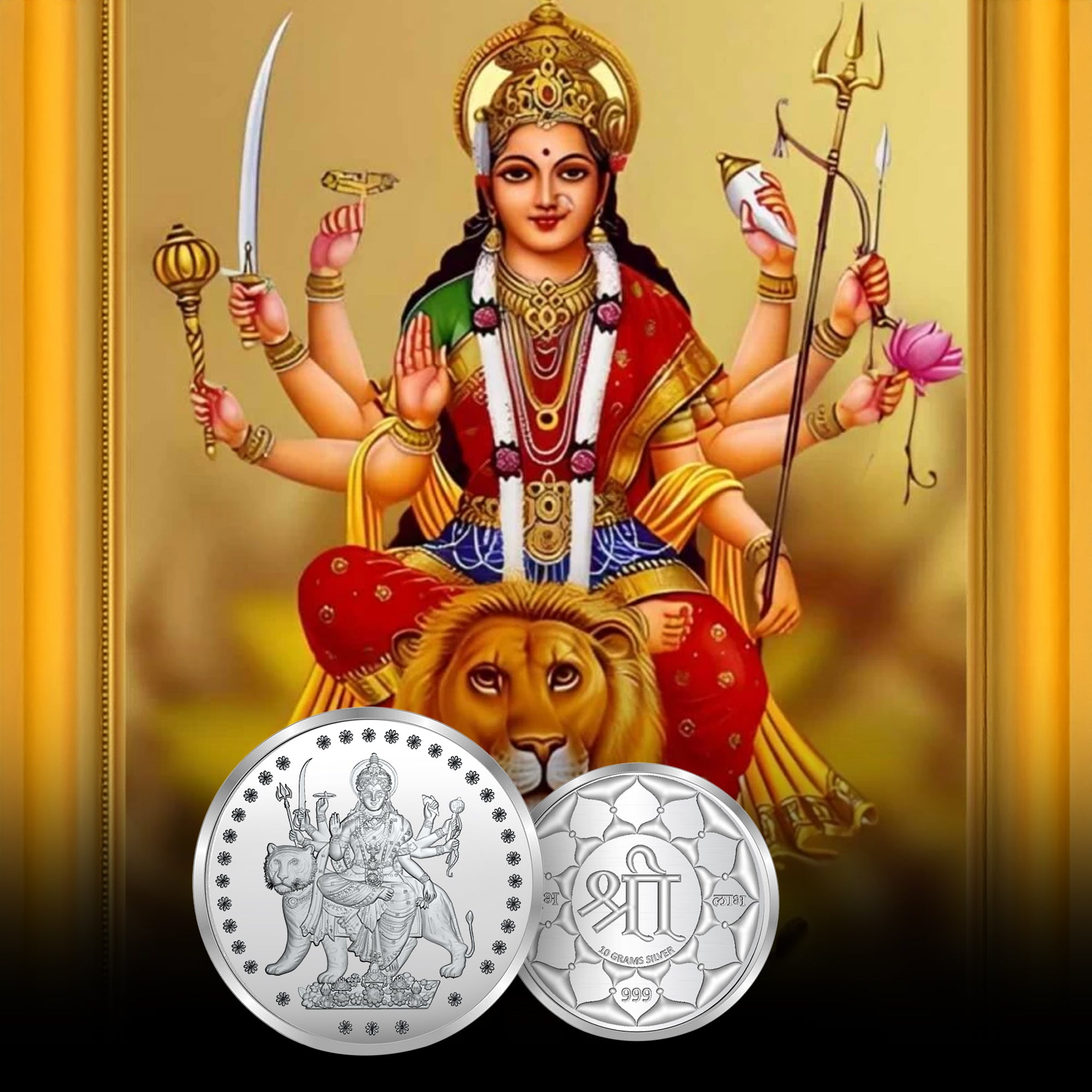 100% Pure Solid Silver Durga Mata/Sherawali Coin with 'Shri' Engravd on the Back