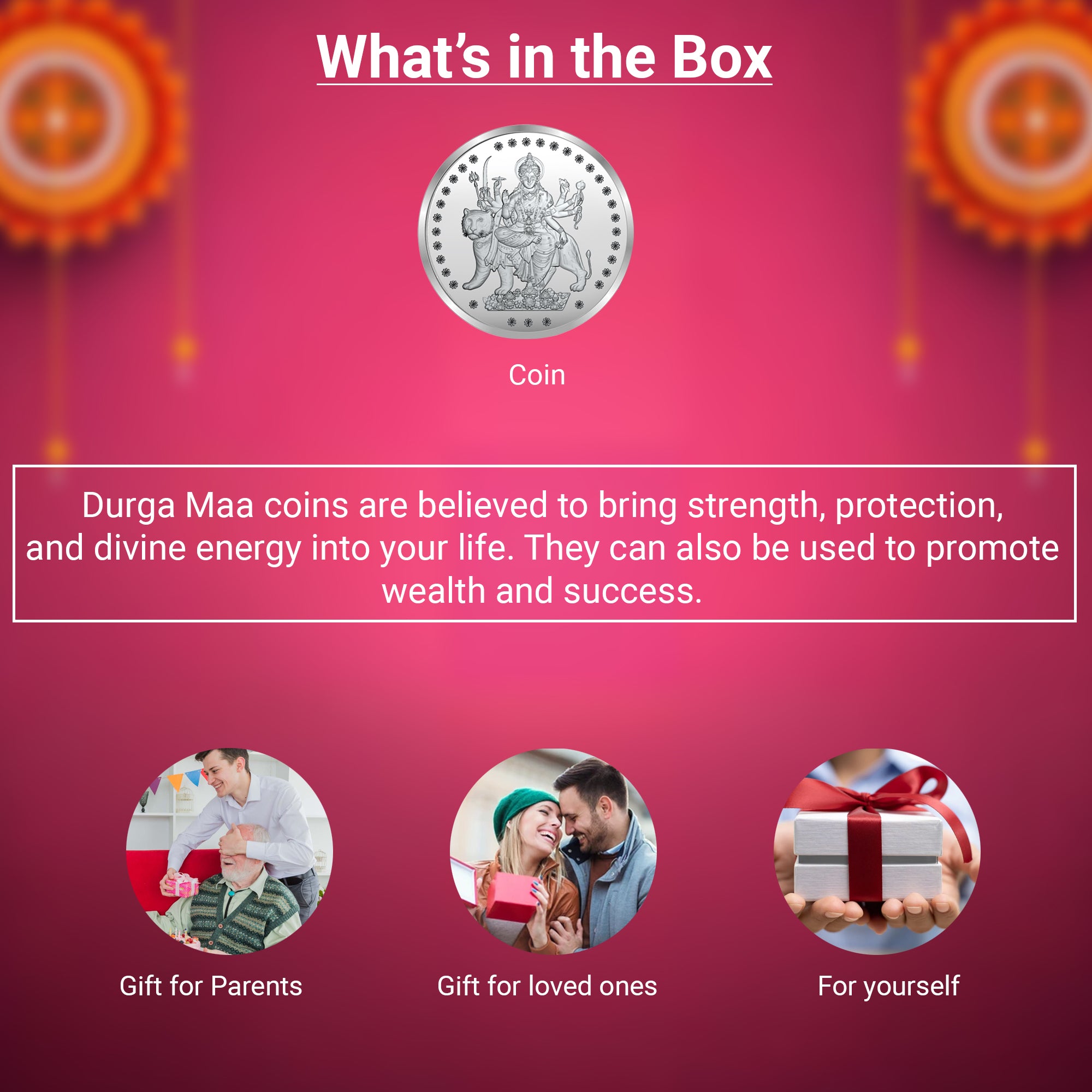 100% Pure Solid Silver Durga Mata/Sherawali Coin with 'Shri' Engravd on the Back