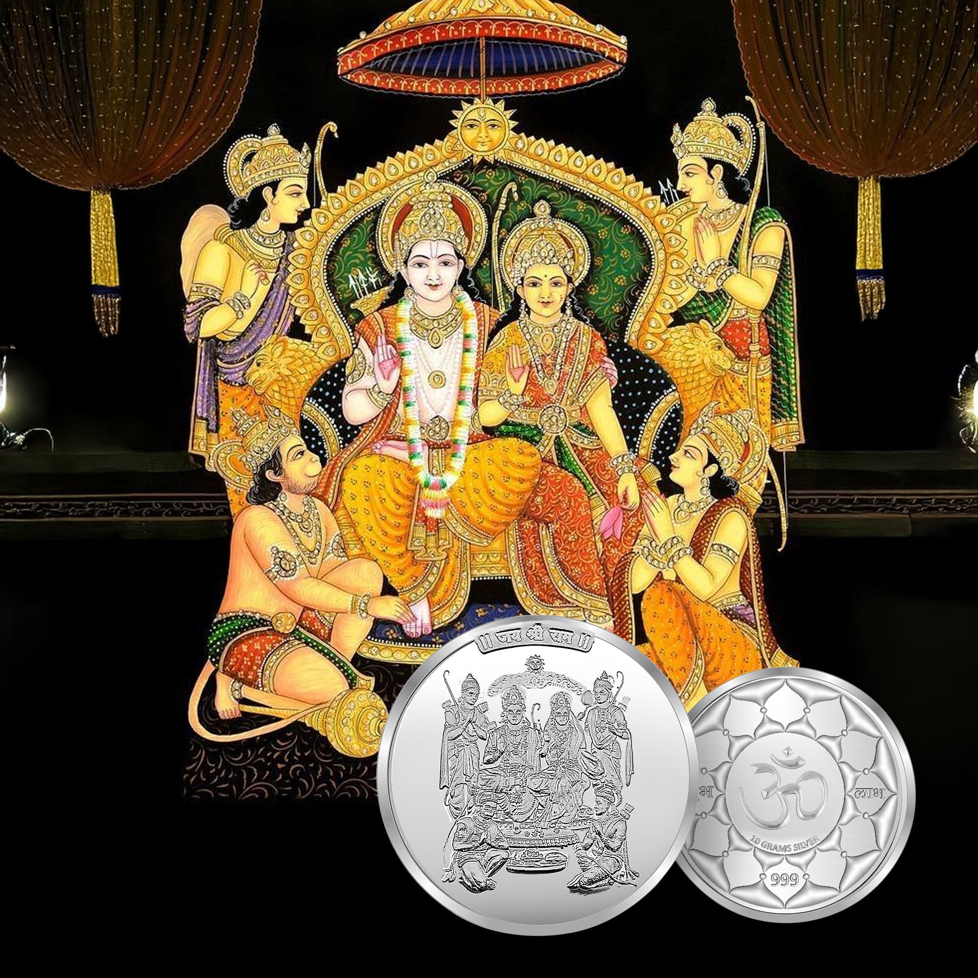999 Silver 10 Gram Round Coin with Ram Darbar and Om on Reverse Side