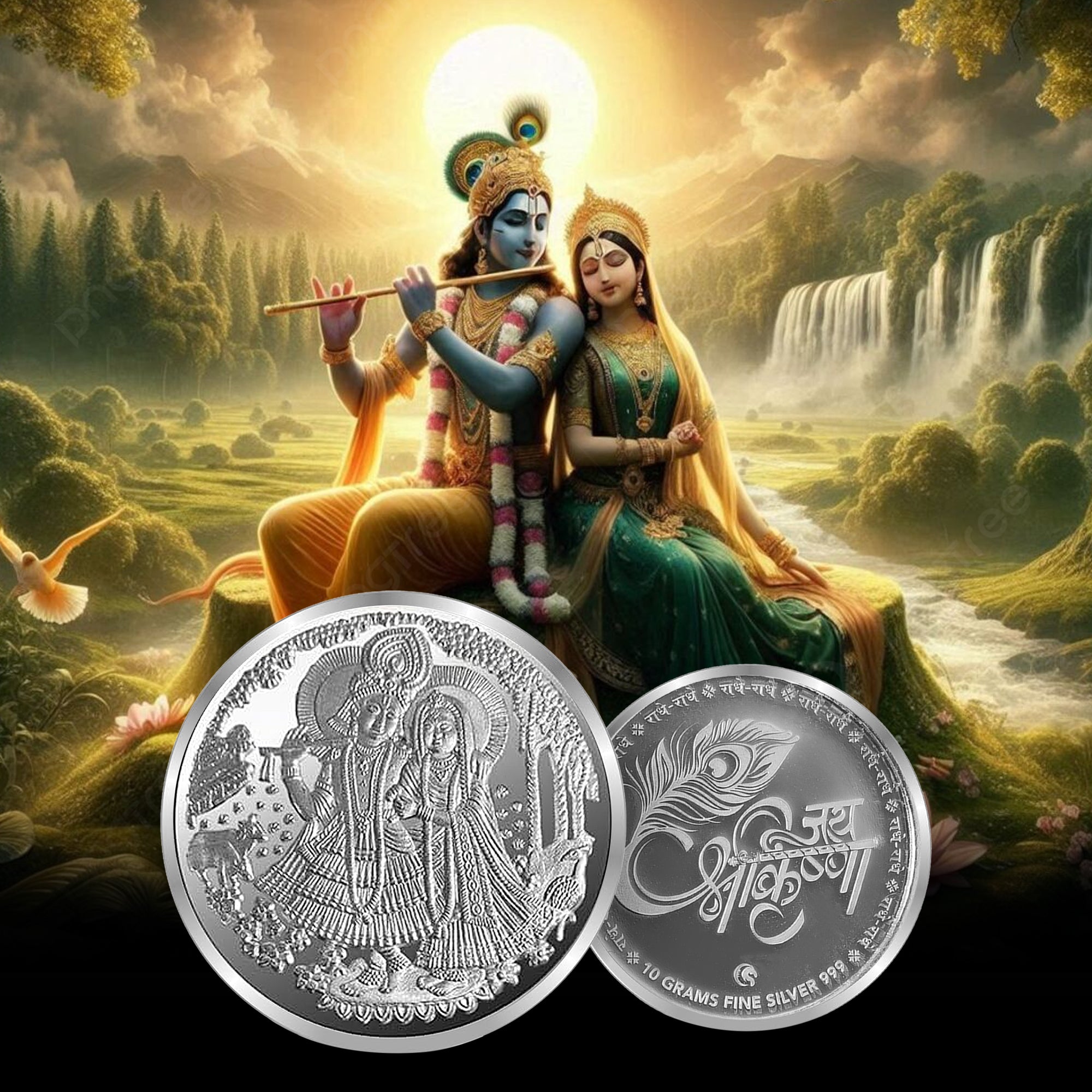 999 Silver Radha Krishan Ji 10 Gram Round Coin