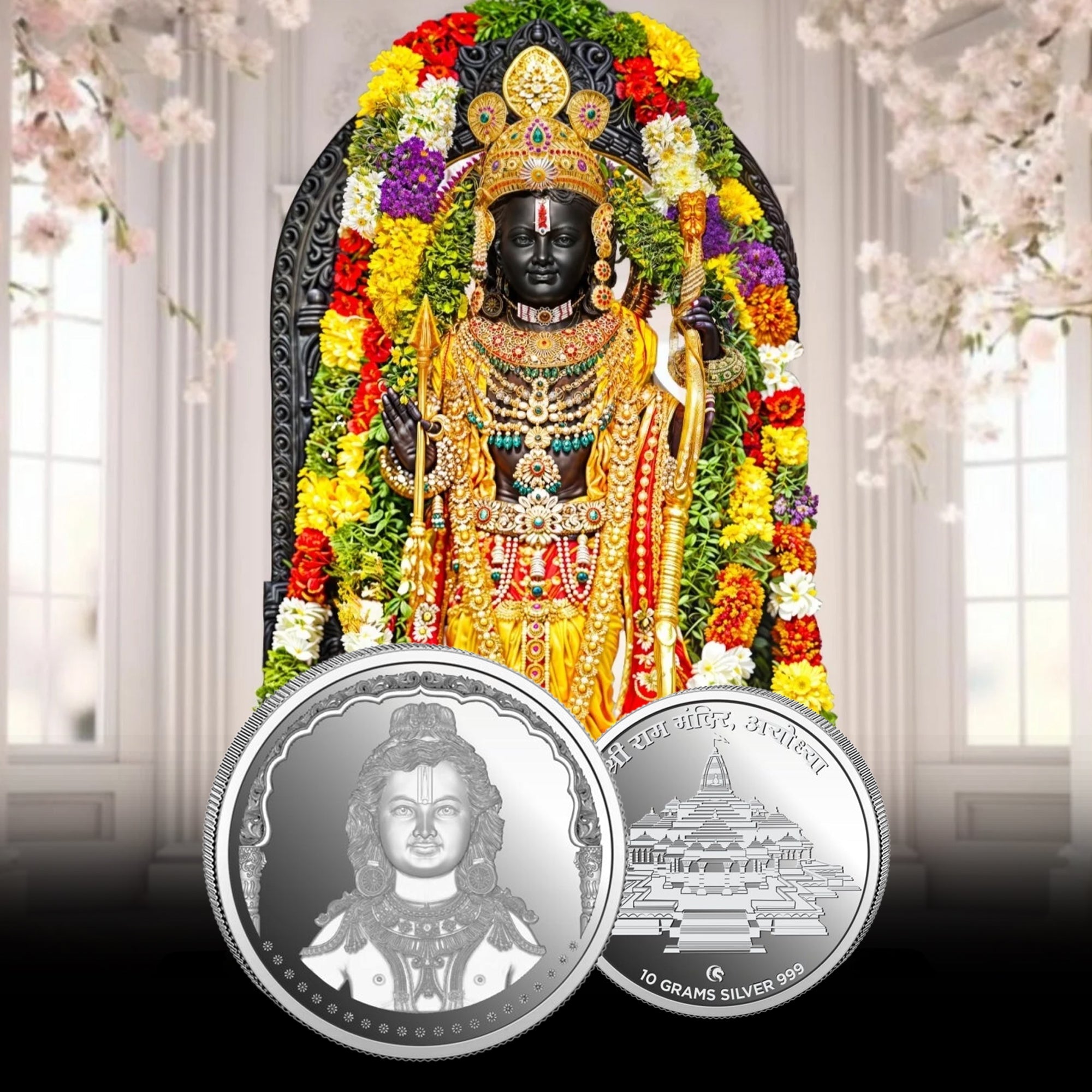 999 Silver 10 gram round Ram Lalla Coin with Ayodhya Ram Temple