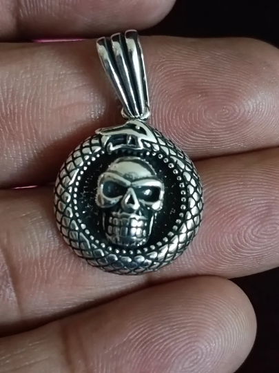 Skull Engraved Sterling Silver Necklace - Handmade His and Her Gift Idea