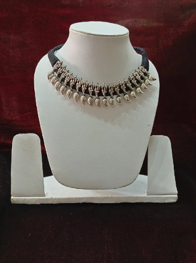 925 Solid Silver Necklace - Handmade Oxidized Adjustable Kanthi Necklace