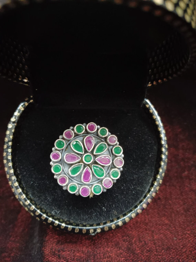 925 Sterling Silver Antique Polish Cocktail Ginni Ring Best for Party and Casual