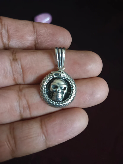 Skull Engraved Sterling Silver Necklace - Handmade His and Her Gift Idea