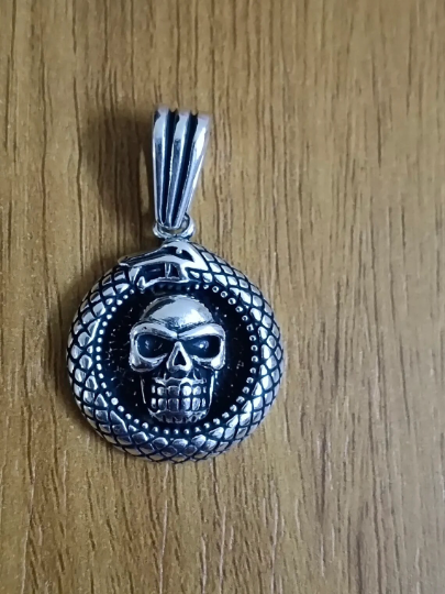 Skull Engraved Sterling Silver Necklace - Handmade His and Her Gift Idea