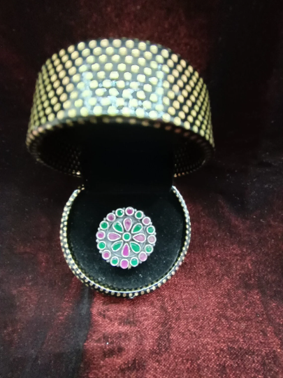 925 Sterling Silver Antique Polish Cocktail Ginni Ring Best for Party and Casual