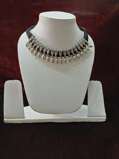 925 Solid Silver Necklace - Handmade Oxidized Adjustable Kanthi Necklace
