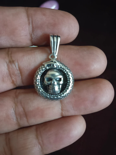Skull Engraved Sterling Silver Necklace - Handmade His and Her Gift Idea