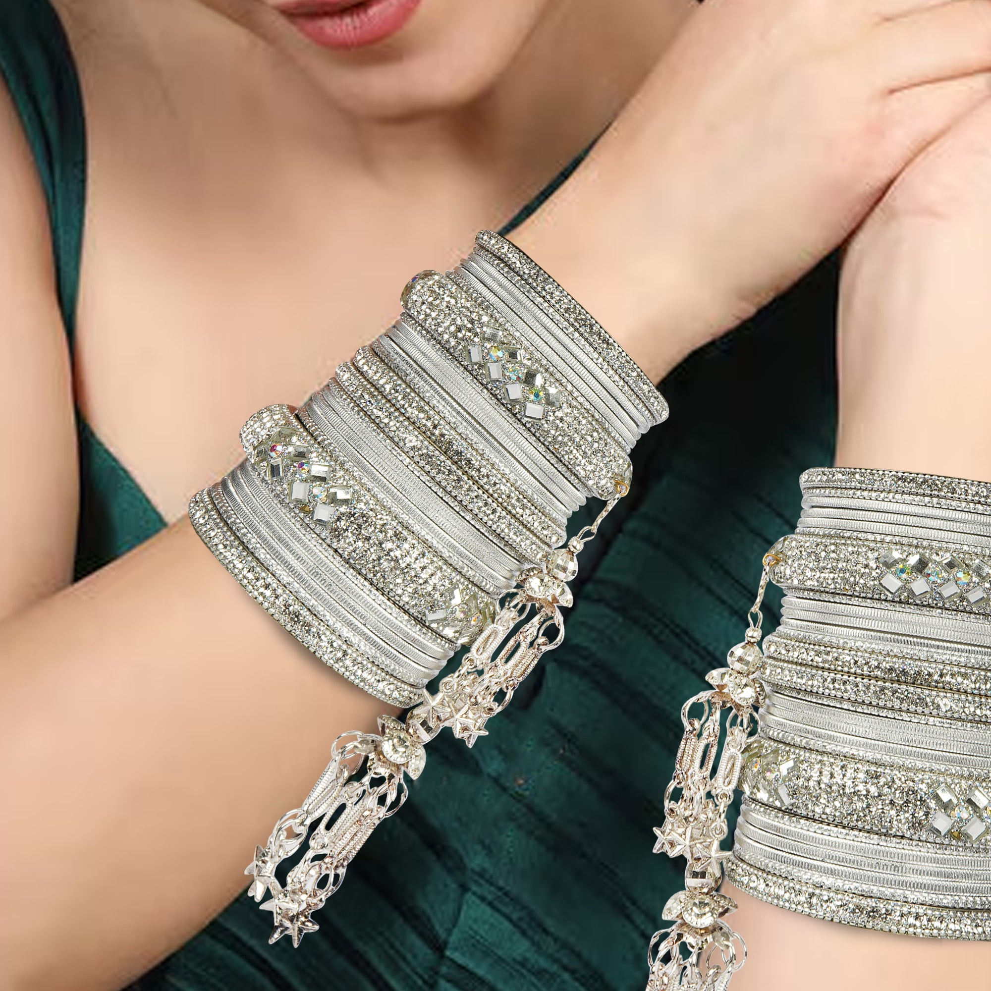Indian Wedding Bangles Set, Bridal Bangles, Traditional Bangle Set for Women, Lightweight Jewelry Bangles, Bridesmaid Gift, Silver Polished