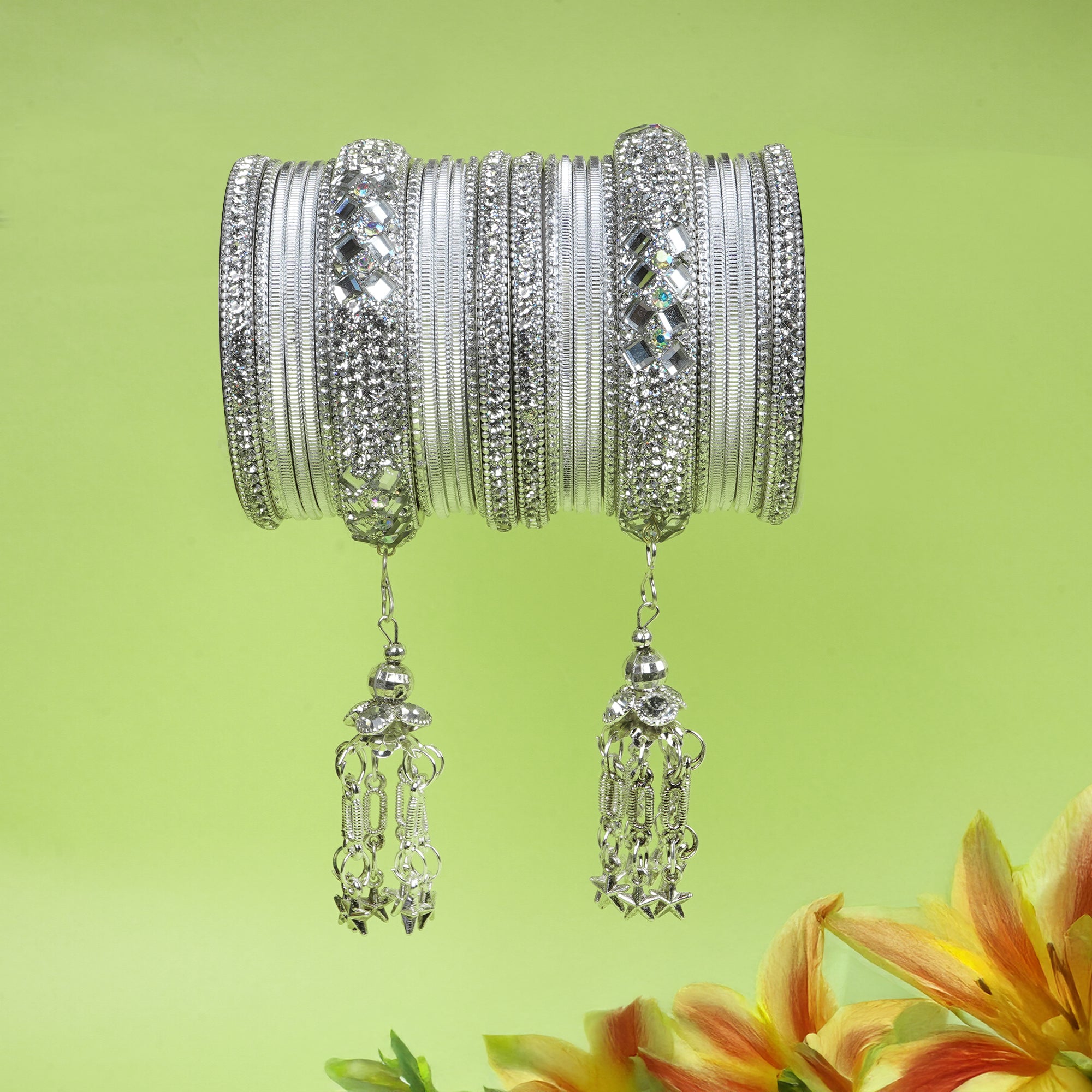 Indian Wedding Bangles Set, Bridal Bangles, Traditional Bangle Set for Women, Lightweight Jewelry Bangles, Bridesmaid Gift, Silver Polished