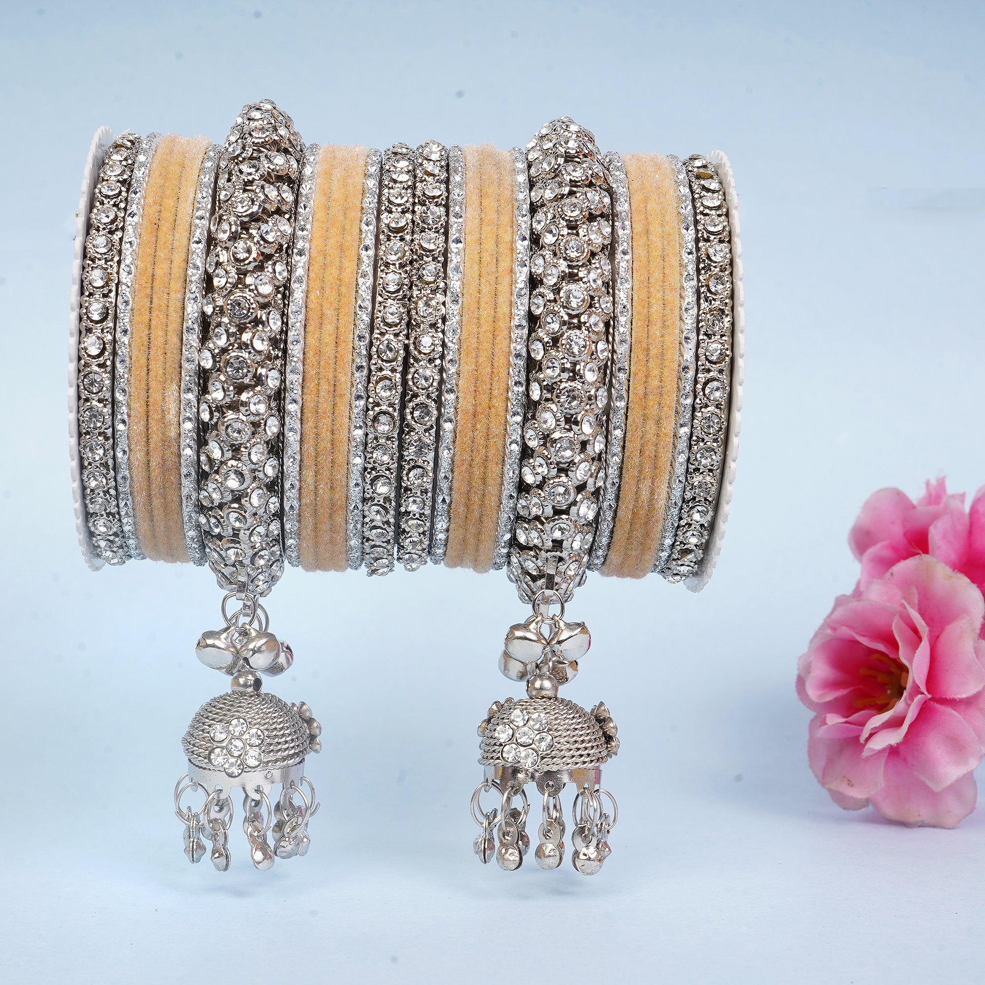 Indian Ethnic Handmade Bangle set with Silver Kade and Valvet Bangles