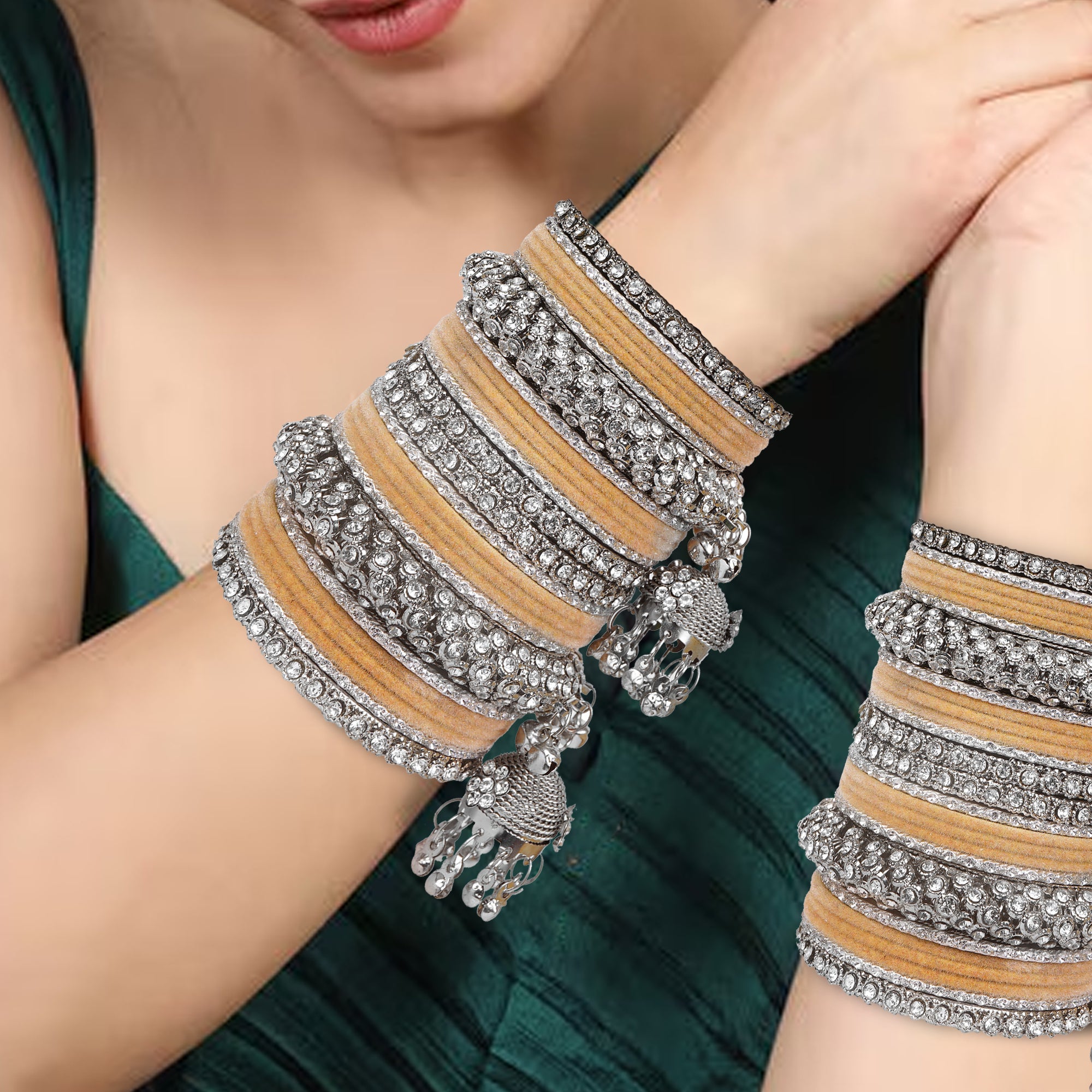 Indian Ethnic Handmade Bangle set with Silver Kade and Valvet Bangles