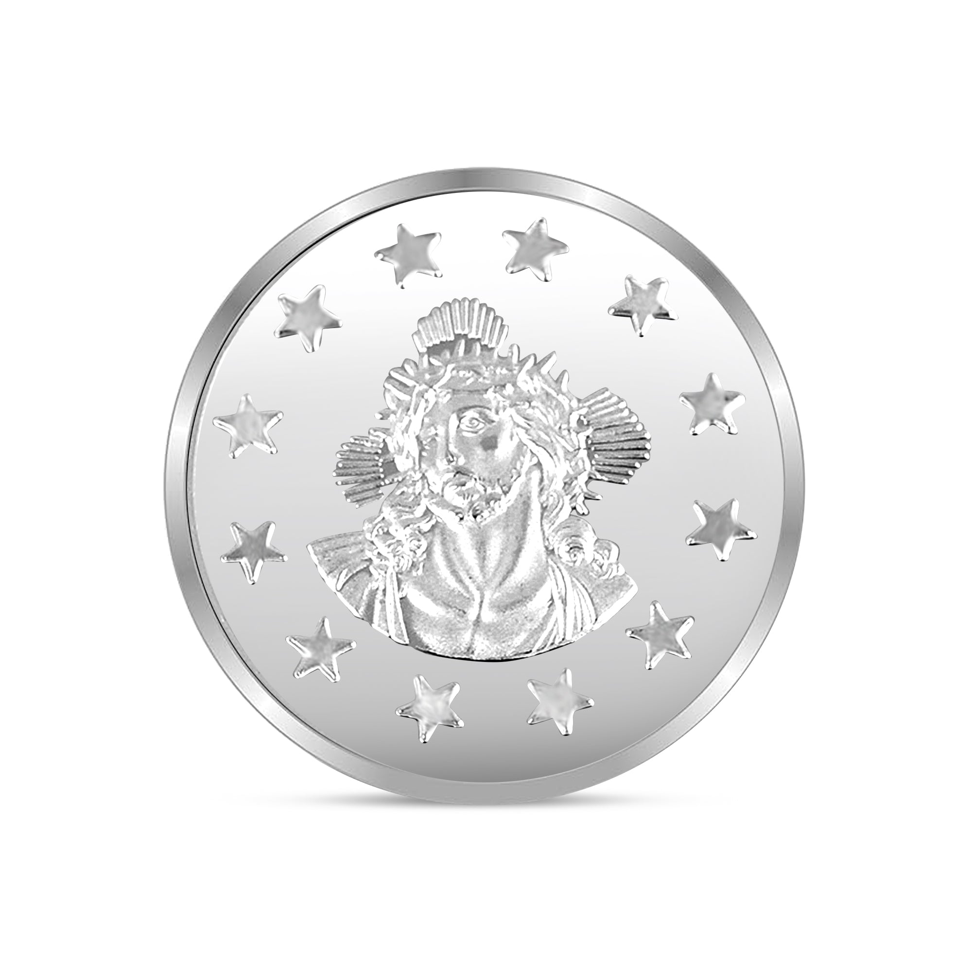 100% Pure Solid Silver Jesus Christ Coin with Holy Cross on the Reverse