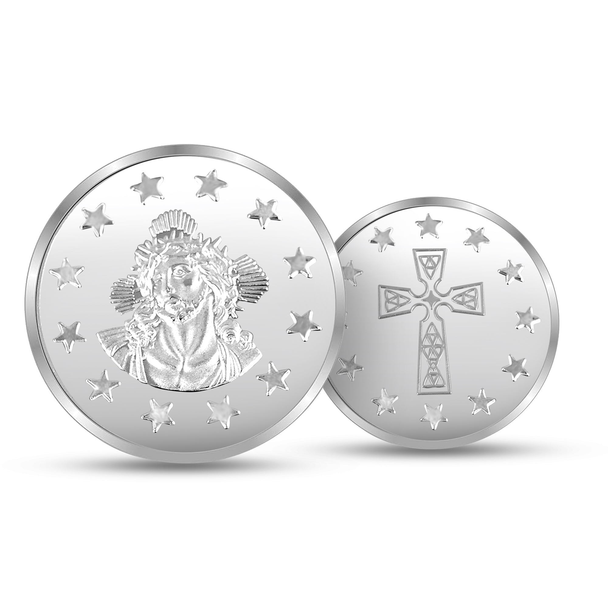 100% Pure Solid Silver Jesus Christ Coin with Holy Cross on the Reverse