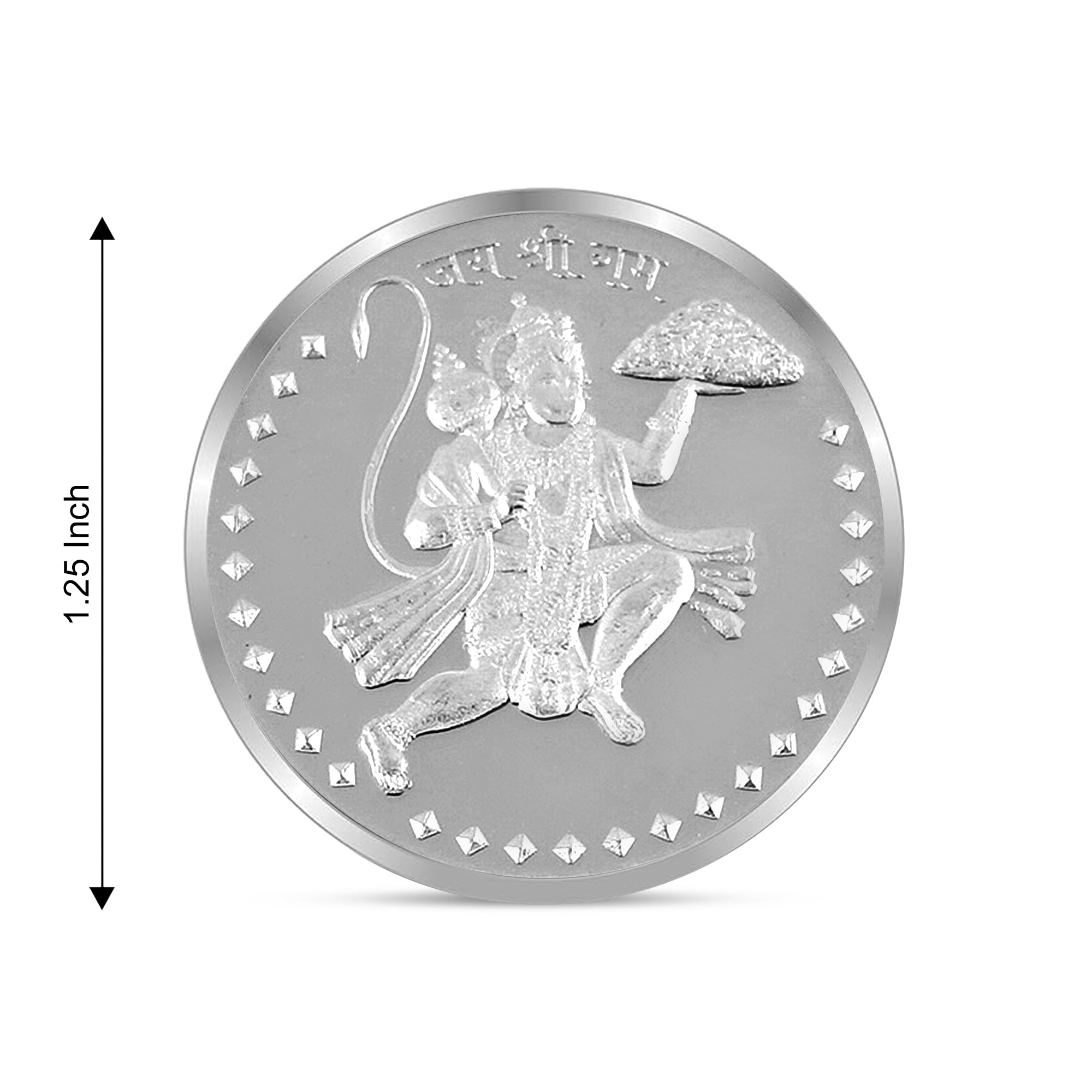 100% pure solid silver Hanuman ji with Hanuman ji yantra on Reverse