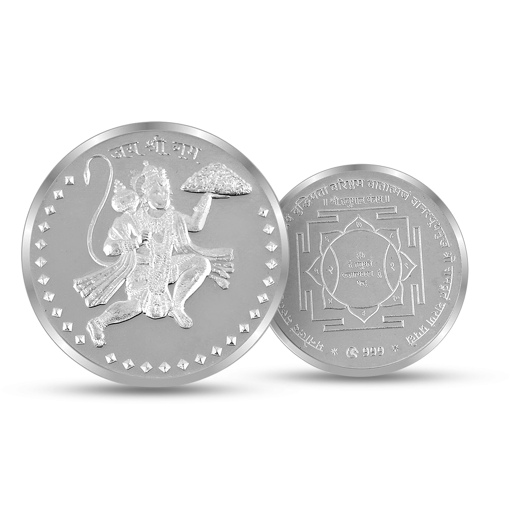 100% pure solid silver Hanuman ji with Hanuman ji yantra on Reverse