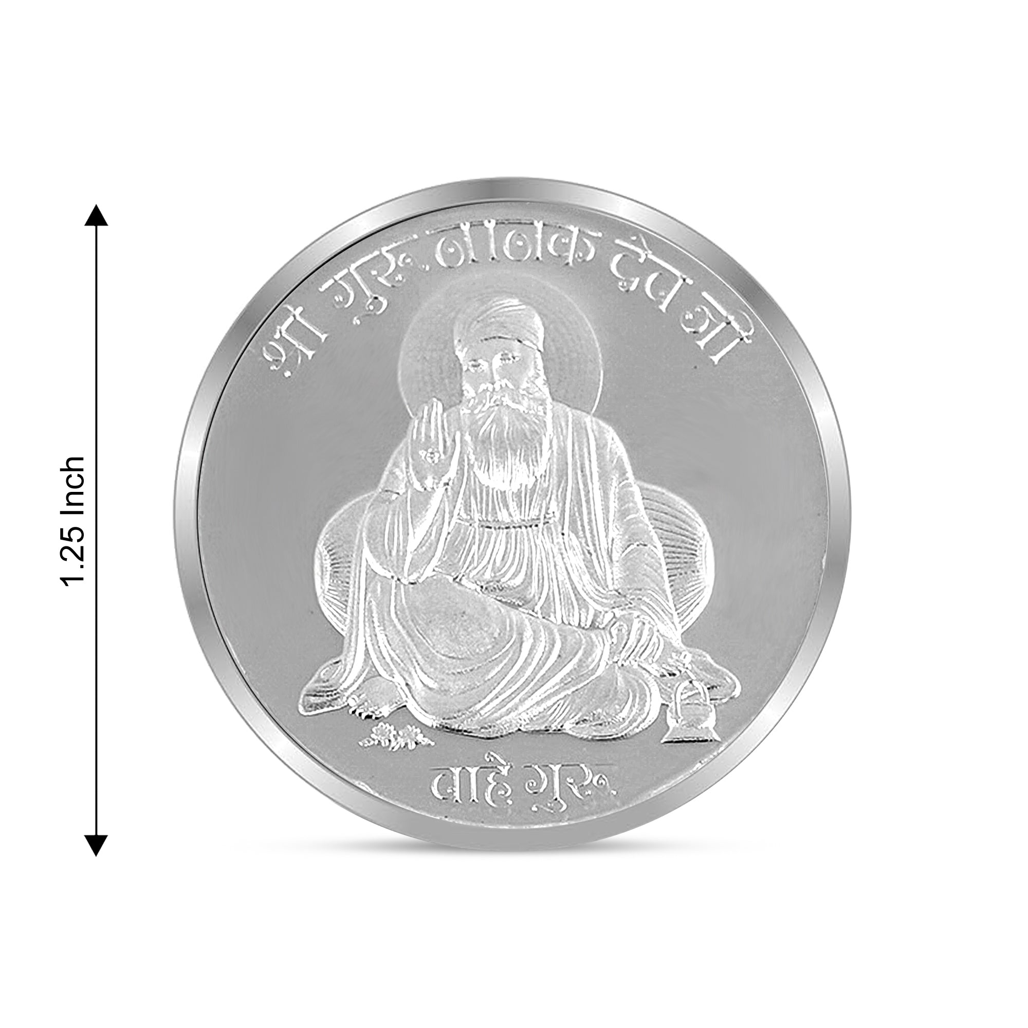 100% Pure Solid Silver Guru Nanak Ji Coin with Shri Khanda Sahib on Reverse