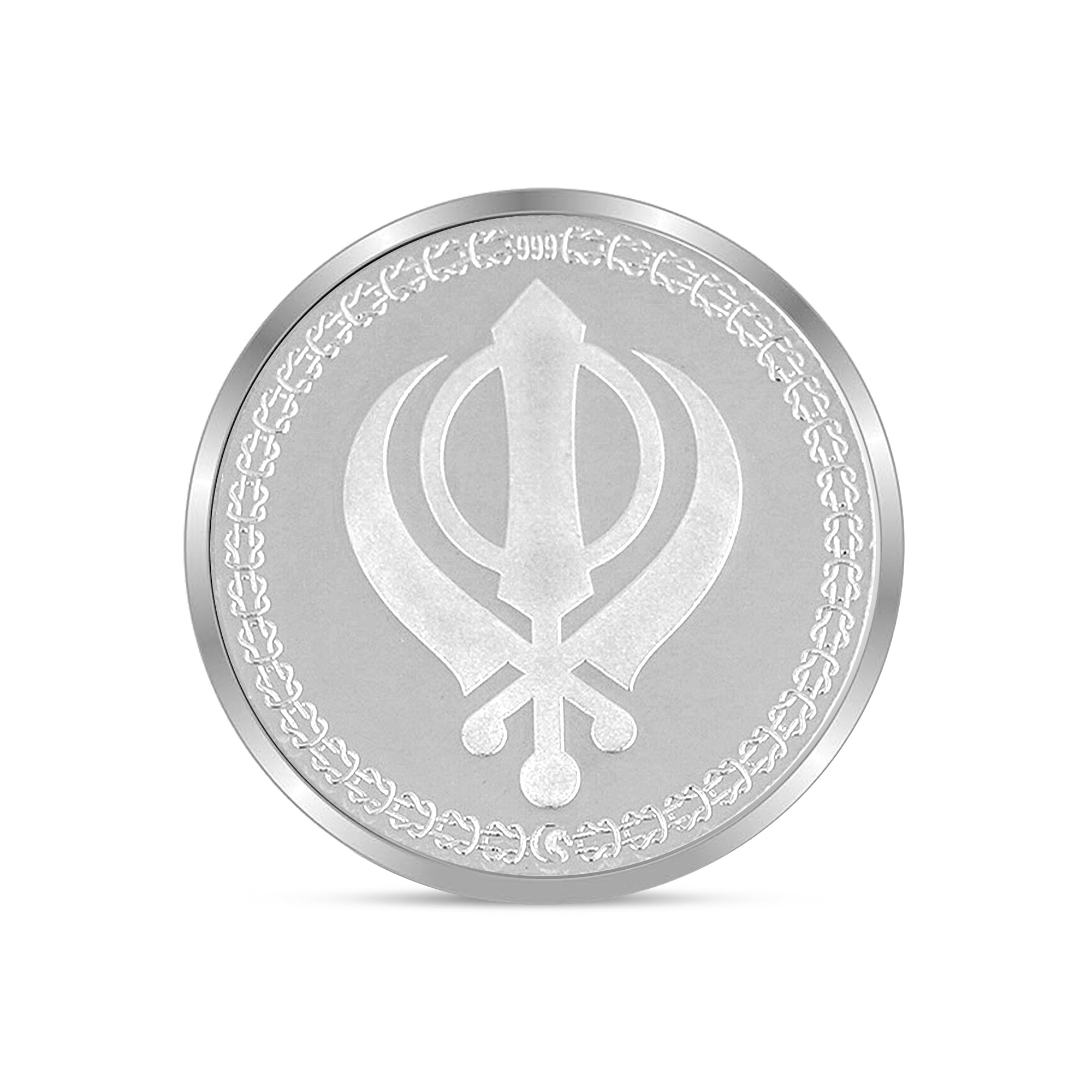 100% Pure Solid Silver Guru Nanak Ji Coin with Shri Khanda Sahib on Reverse