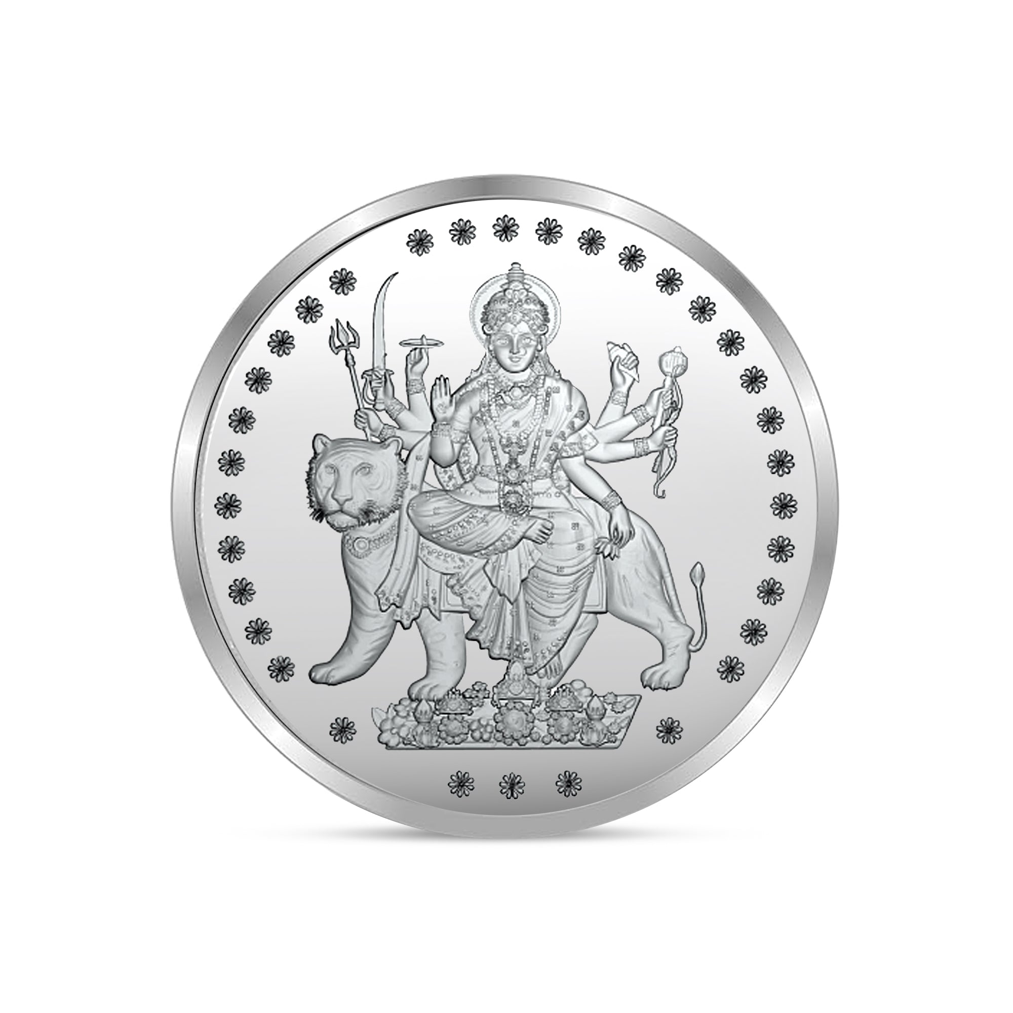 100% Pure Solid Silver Durga Mata/Sherawali Coin with 'Shri' Engravd on the Back
