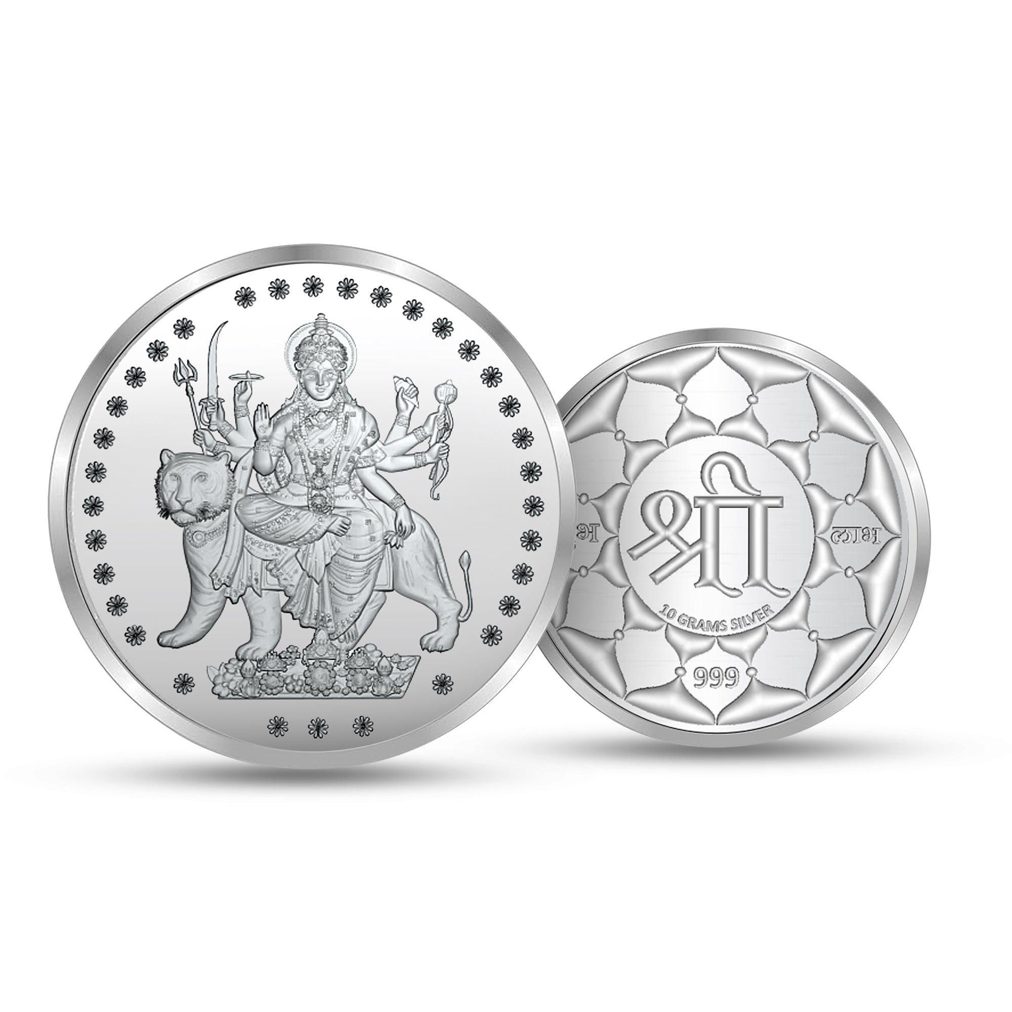 100% Pure Solid Silver Durga Mata/Sherawali Coin with 'Shri' Engravd on the Back
