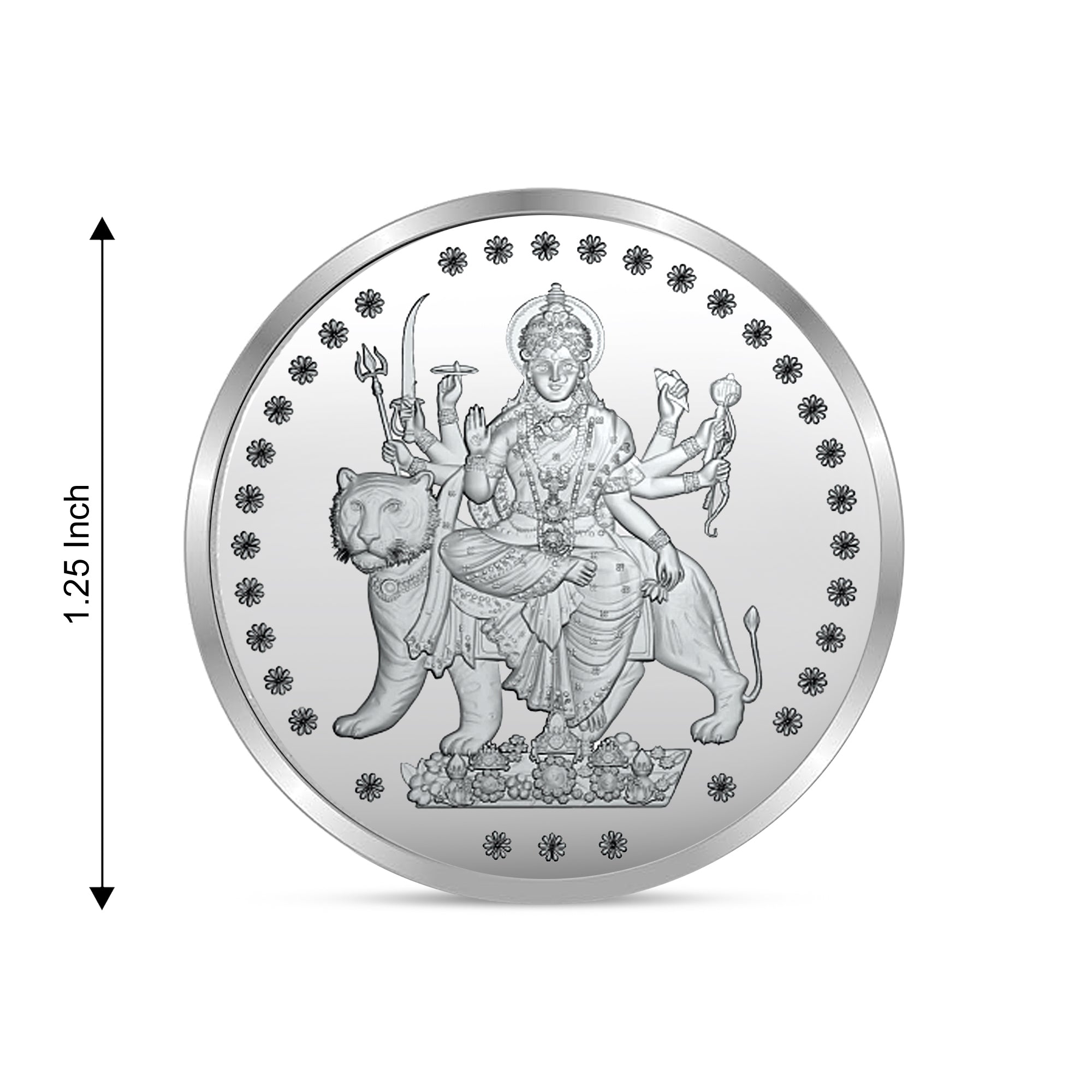 100% Pure Solid Silver Durga Mata/Sherawali Coin with 'Shri' Engravd on the Back