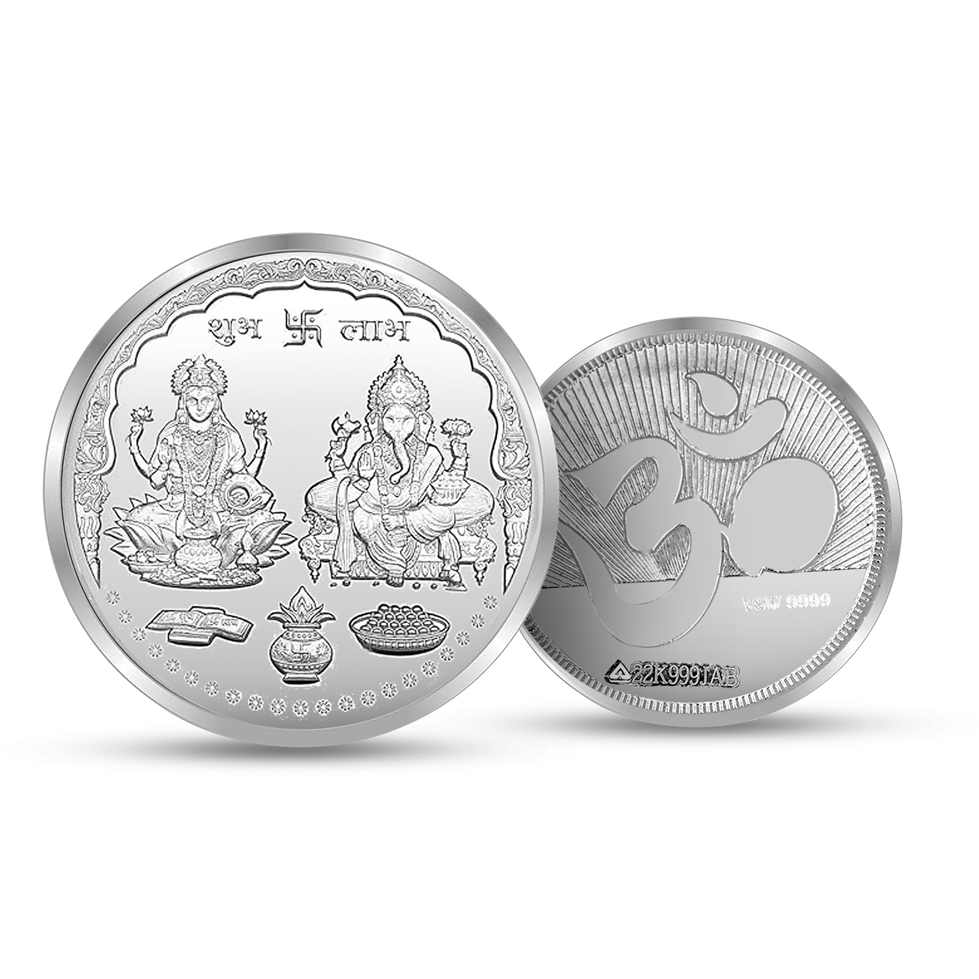 100% Solid Silver Pure BIS Hallmarked Laxmi Ganesh 10 Gram Coin with Om Engraved
