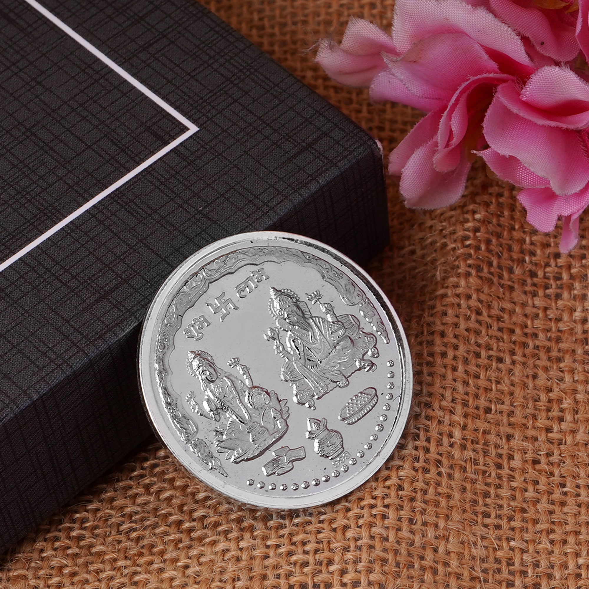 100% Solid Silver Pure BIS Hallmarked Laxmi Ganesh 10 Gram Coin with Om Engraved