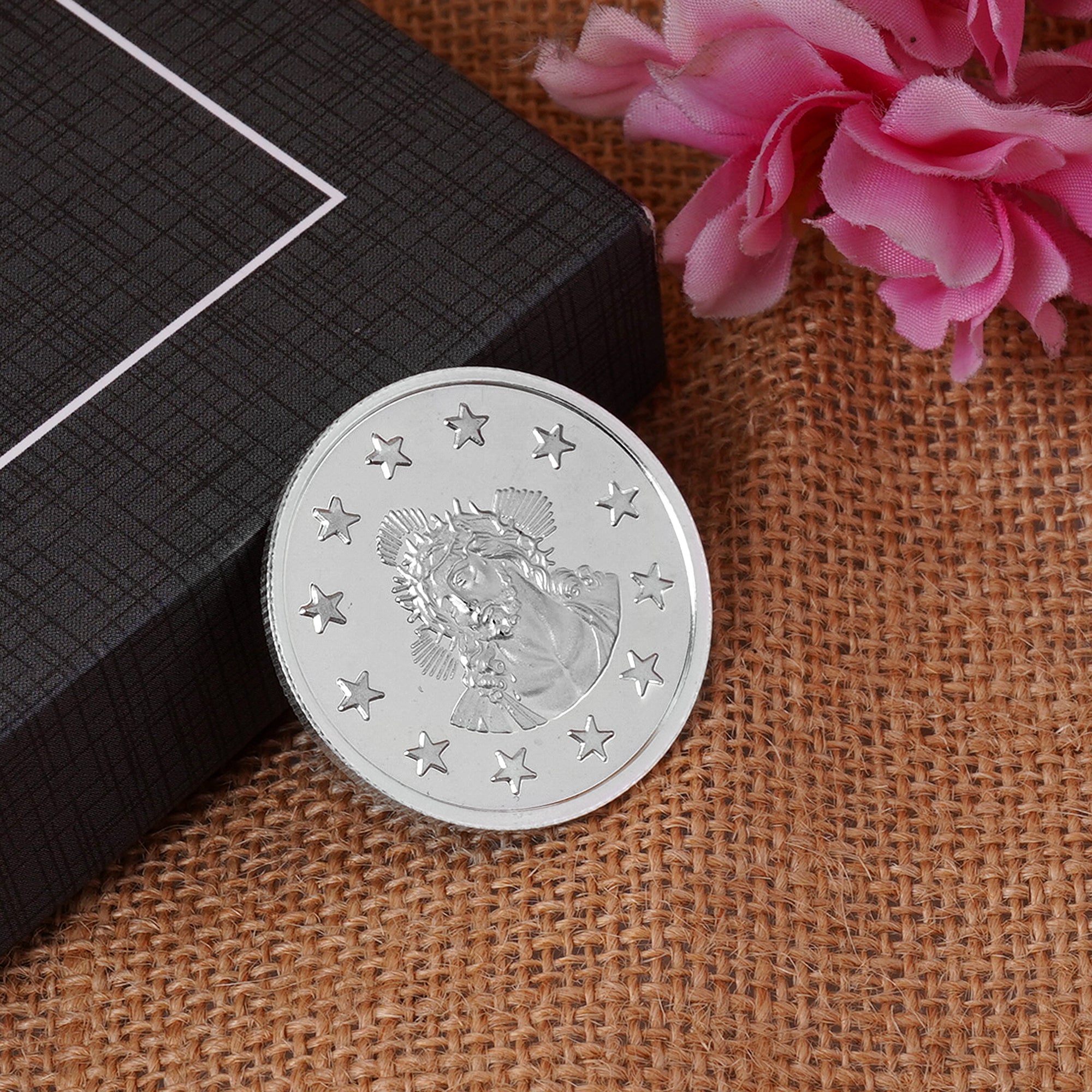100% Pure Solid Silver Jesus Christ Coin with Holy Cross on the Reverse