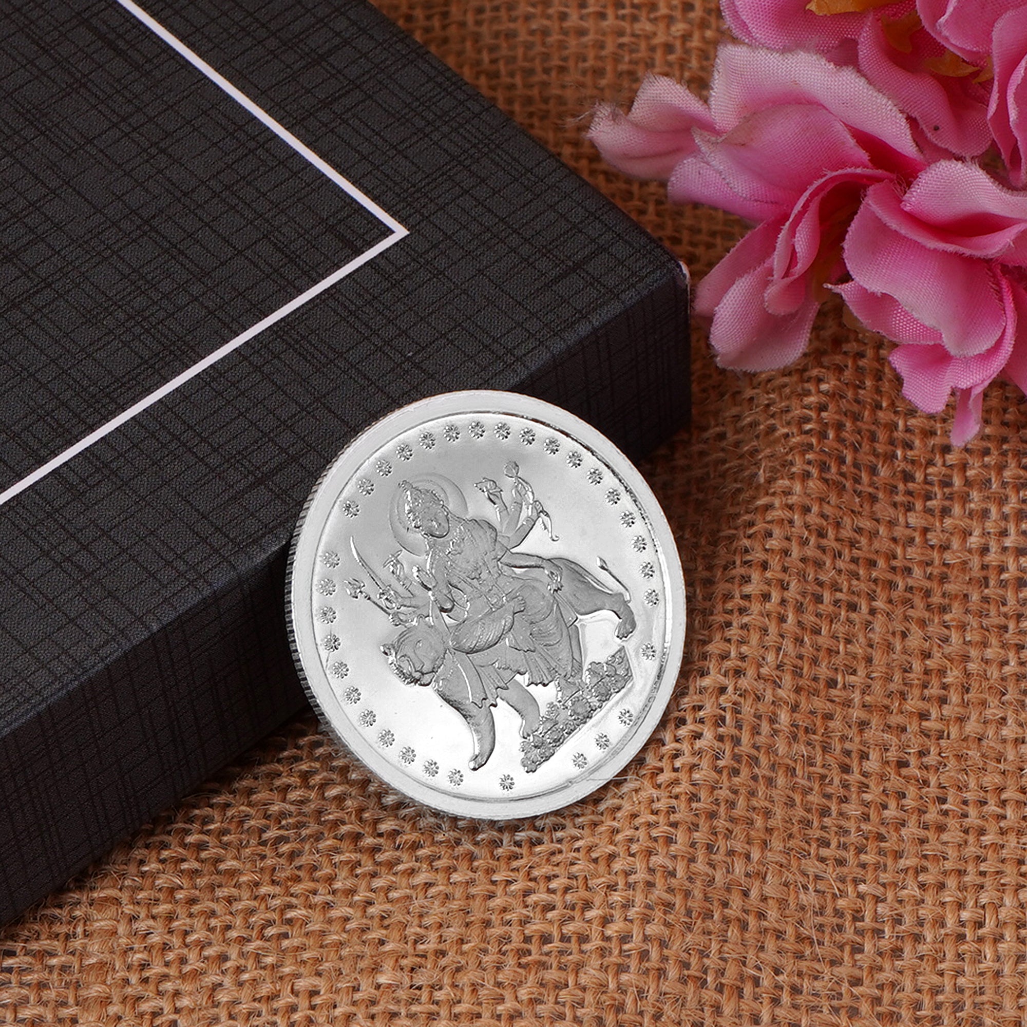 100% Pure Solid Silver Durga Mata/Sherawali Coin with 'Shri' Engravd on the Back