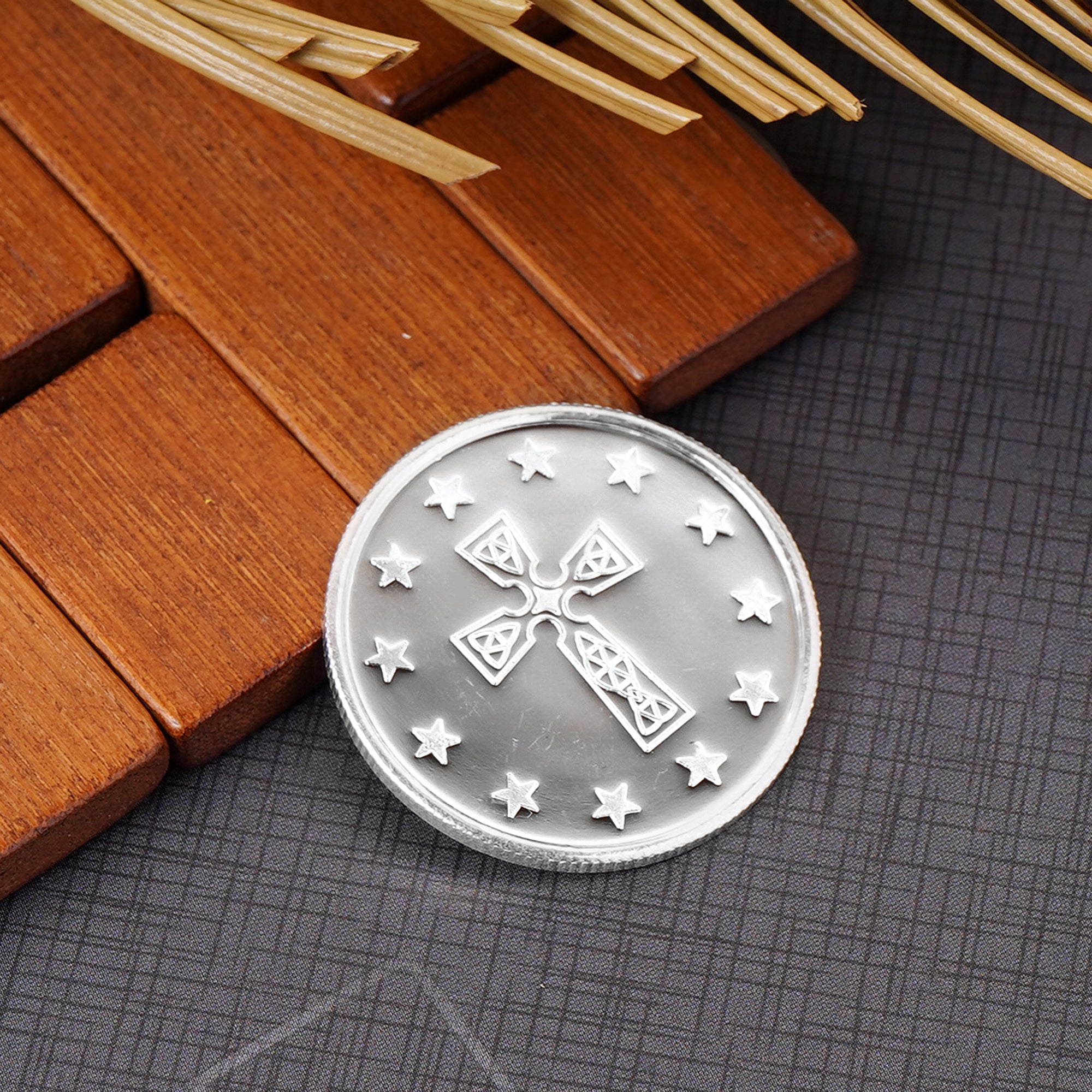 100% Pure Solid Silver Jesus Christ Coin with Holy Cross on the Reverse