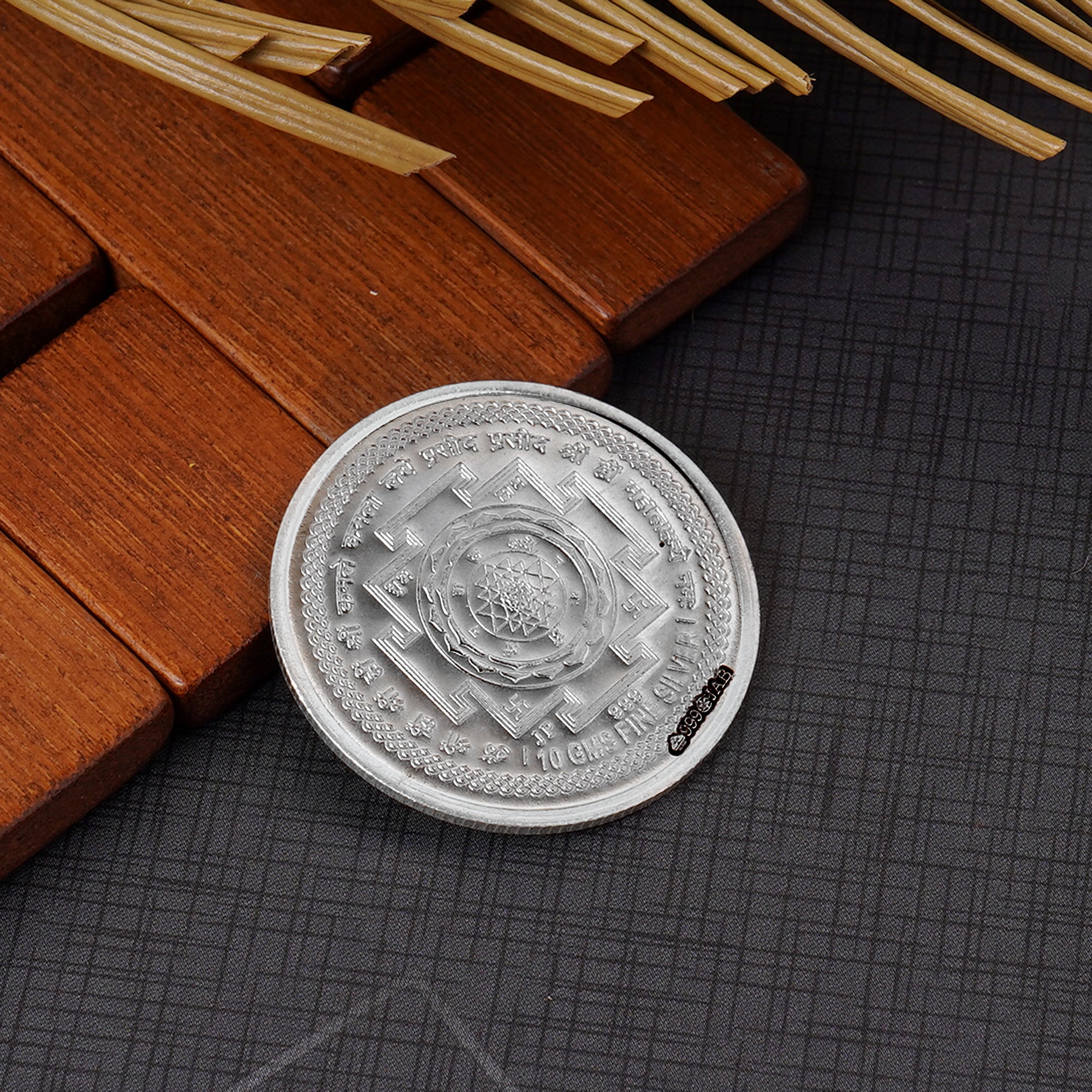 100% Solid Silver  Laxmi Ganesh 10 Gram Coin with Laxmi Yantra
