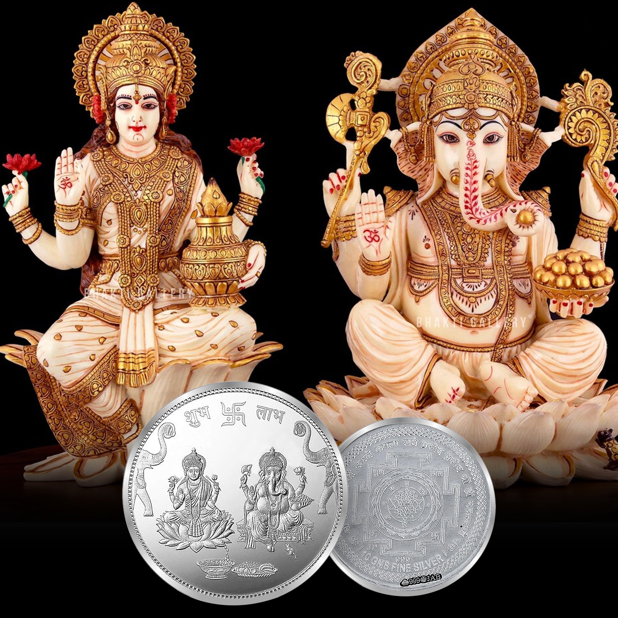 100% Solid Silver  Laxmi Ganesh 10 Gram Coin with Laxmi Yantra