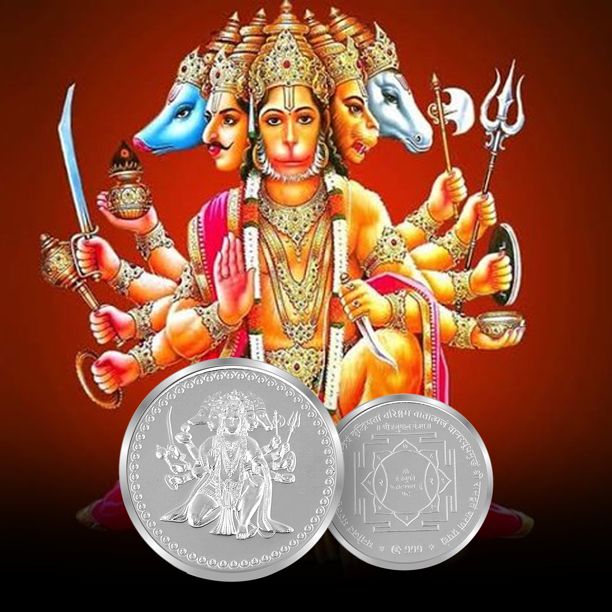 999 silver Panchmukhi Hanuman ji coin