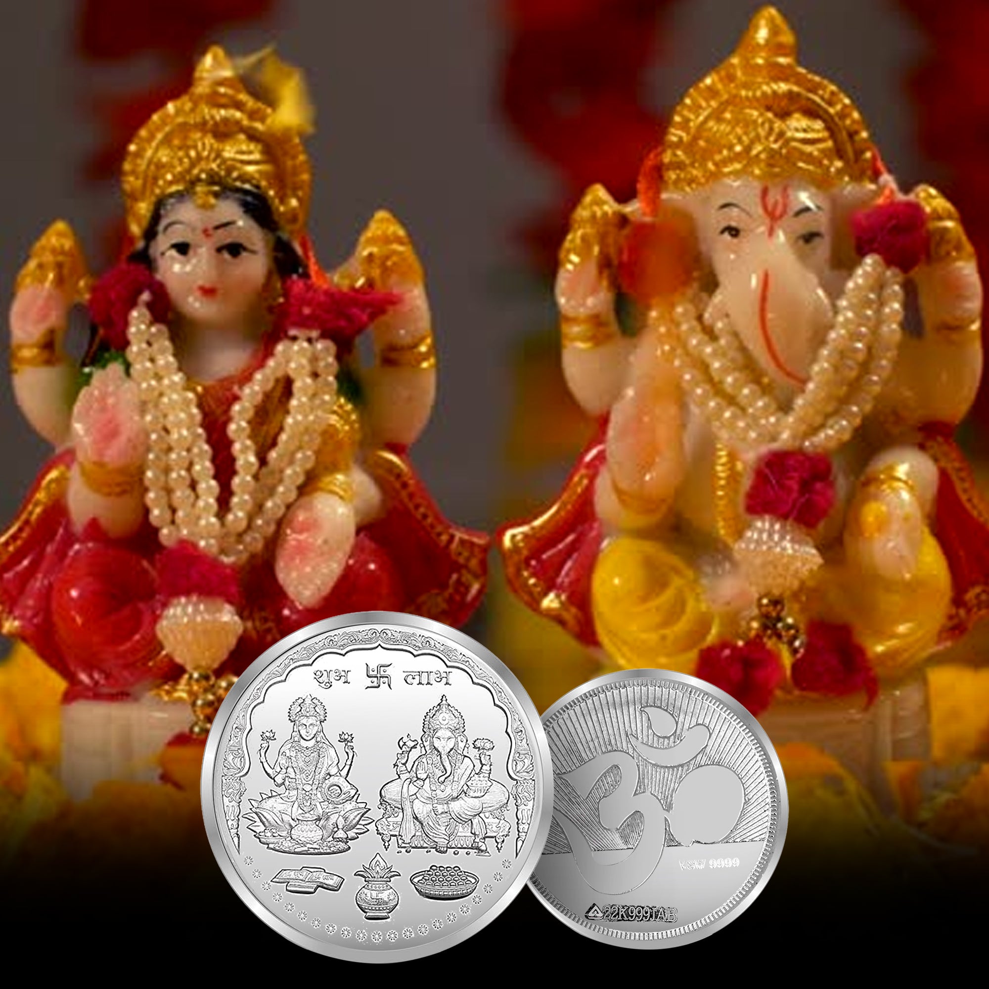 100% Solid Silver Pure BIS Hallmarked Laxmi Ganesh 10 Gram Coin with Om Engraved