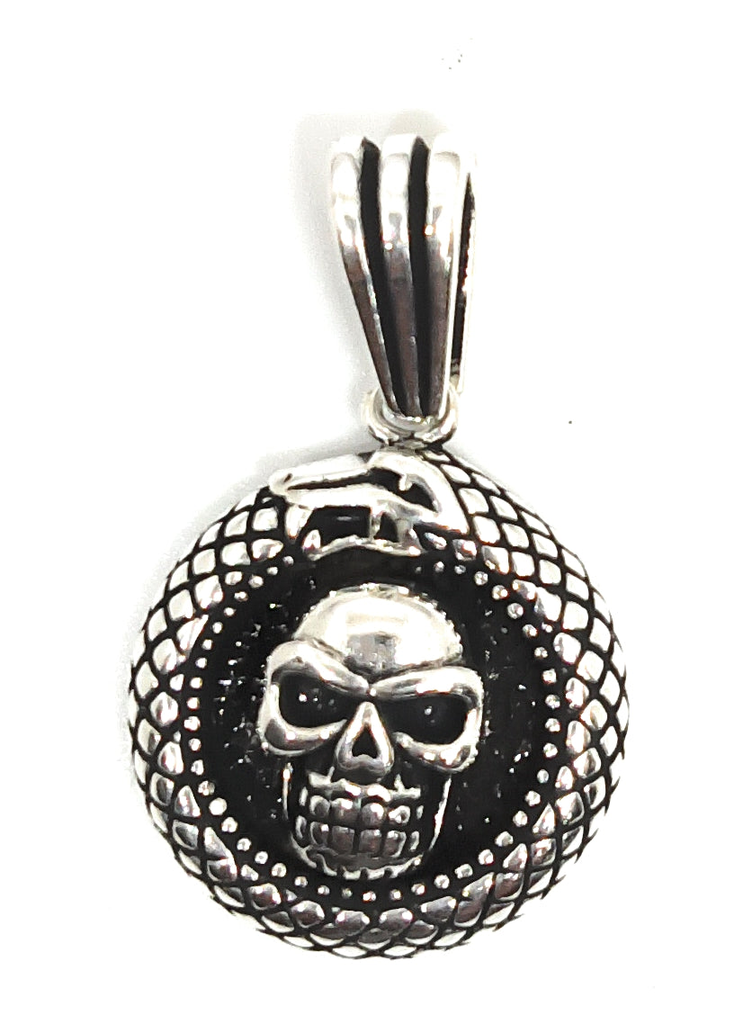 Skull Engraved Sterling Silver Necklace - Handmade His and Her Gift Idea