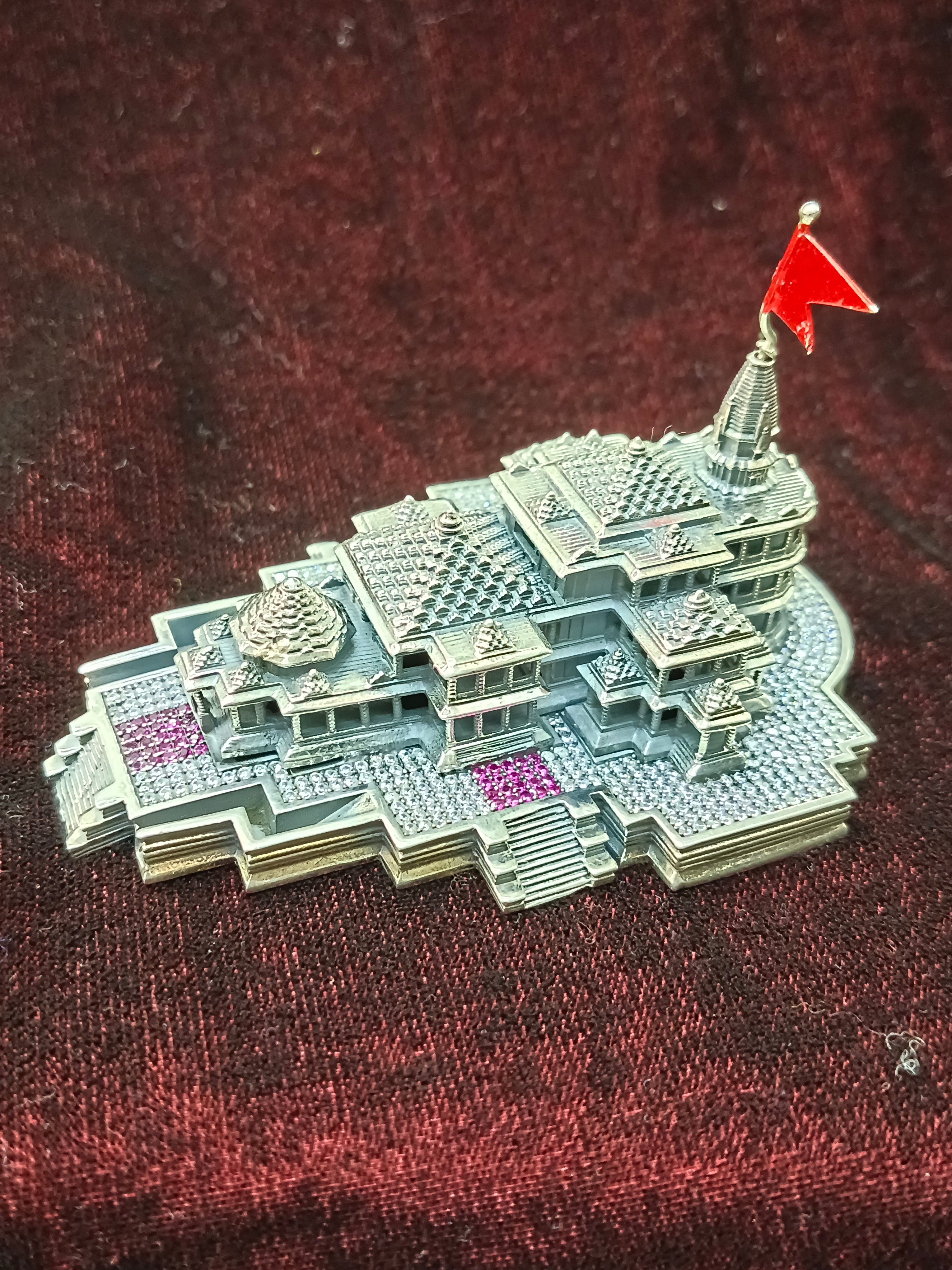 925 silver Ram Mandir Ayodhya Replica with A.D.  stone