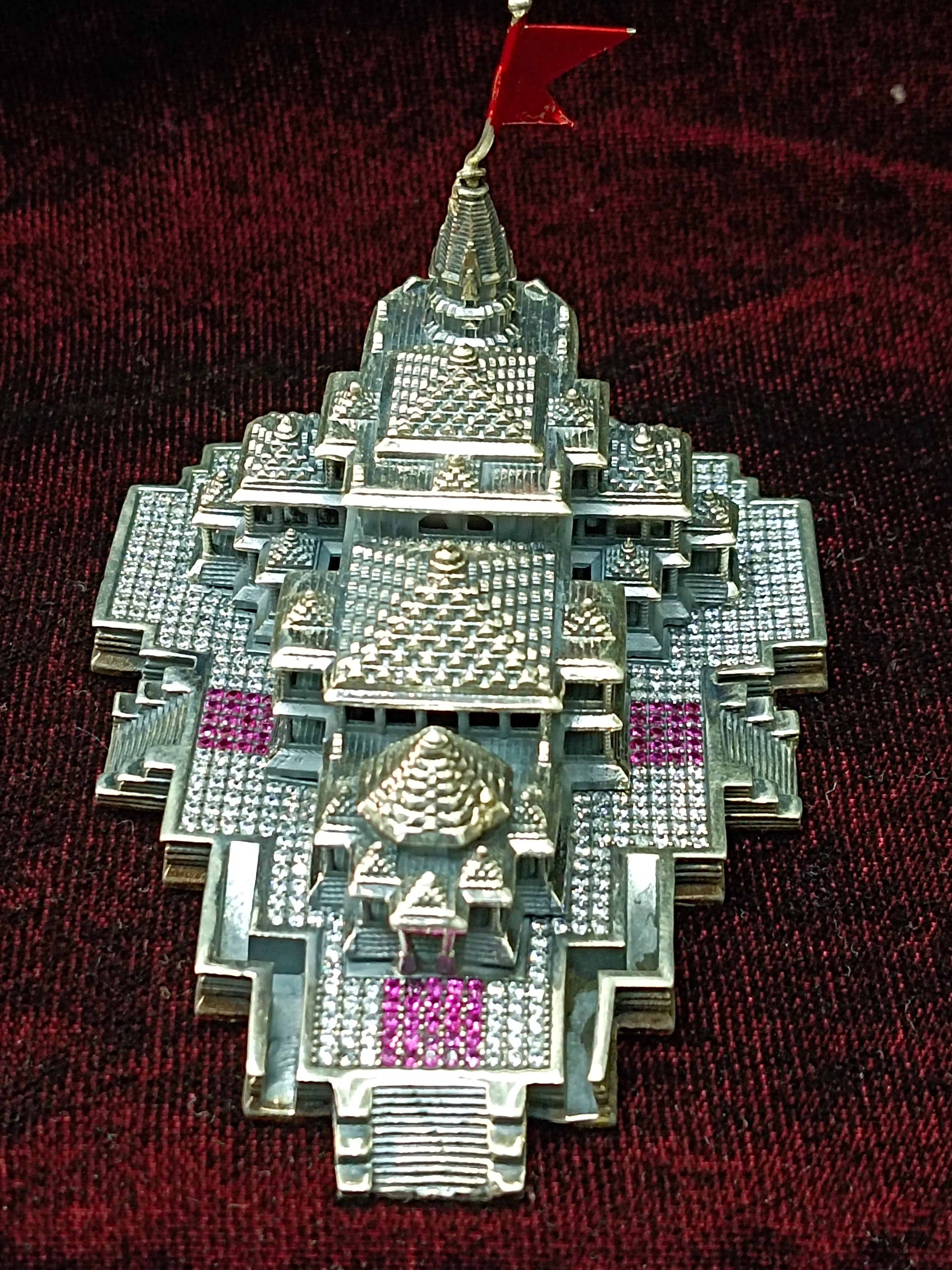 925 silver Ram Mandir Ayodhya Replica with A.D.  stone
