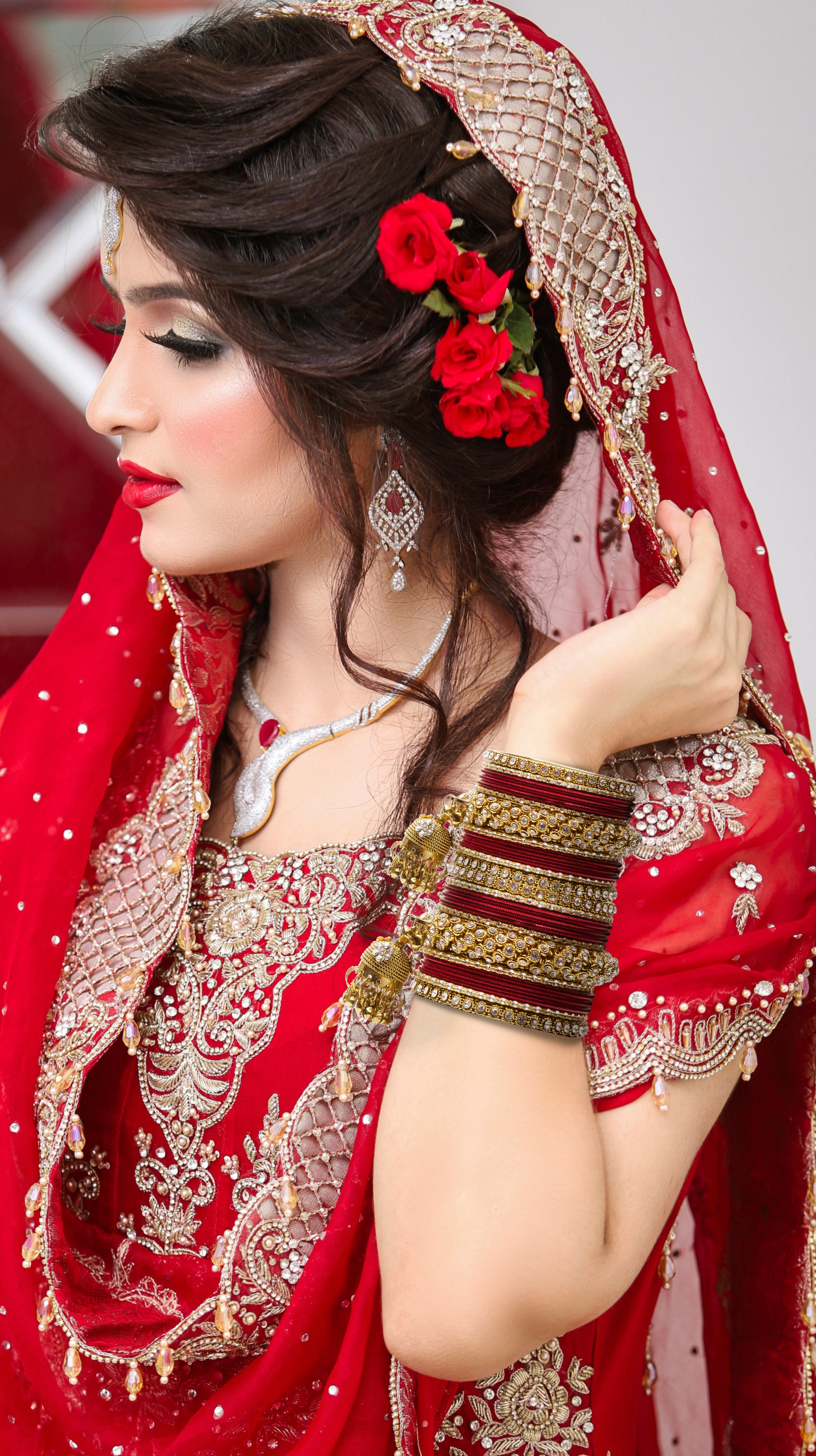 Bridal Kundan Bangles Set Plain Metal Charm Bracelet For Women Indian Partywear