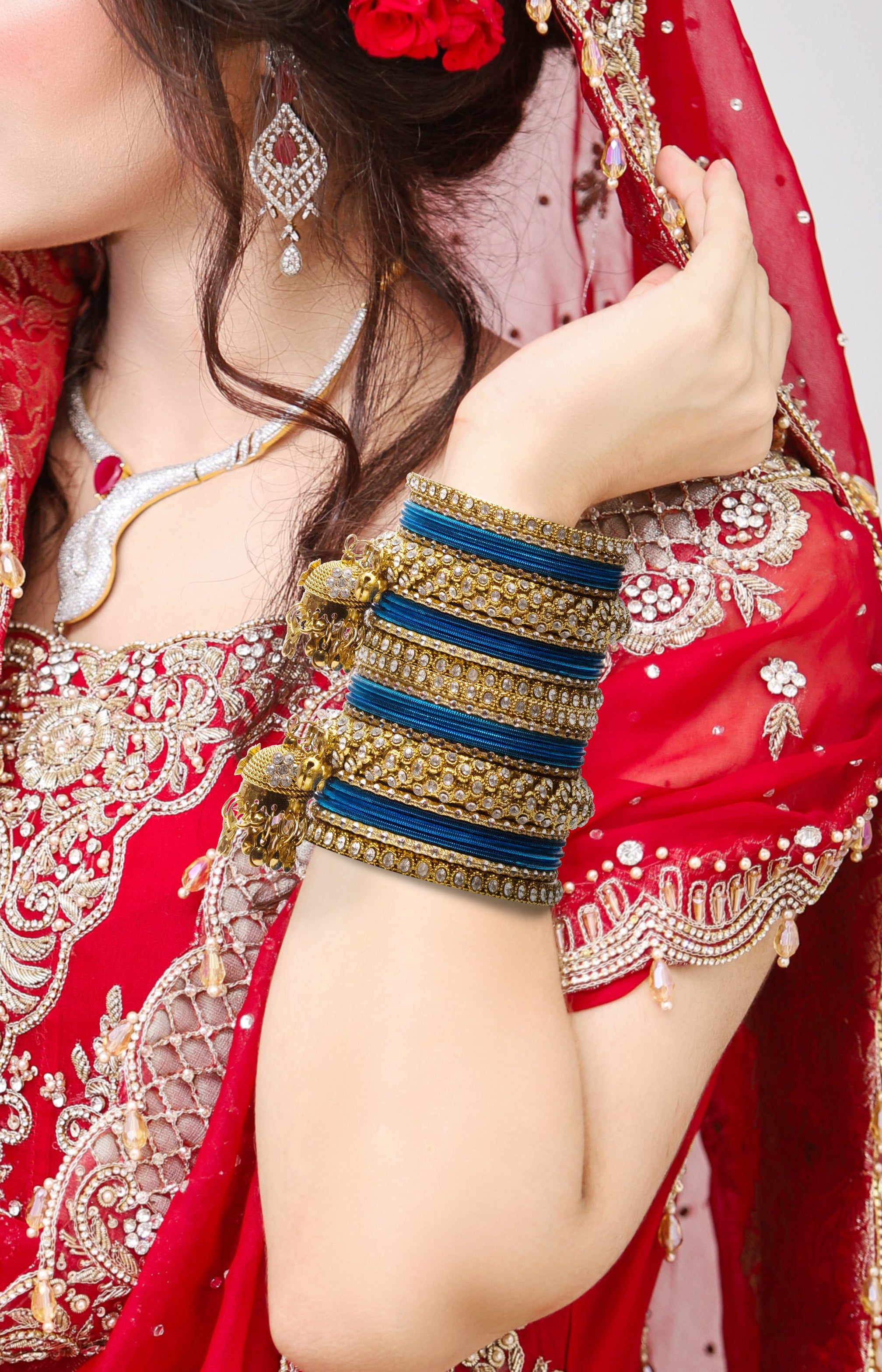 Bridal Kundan Bangles Set Plain Metal Charm Bracelet For Women Indian Partywear