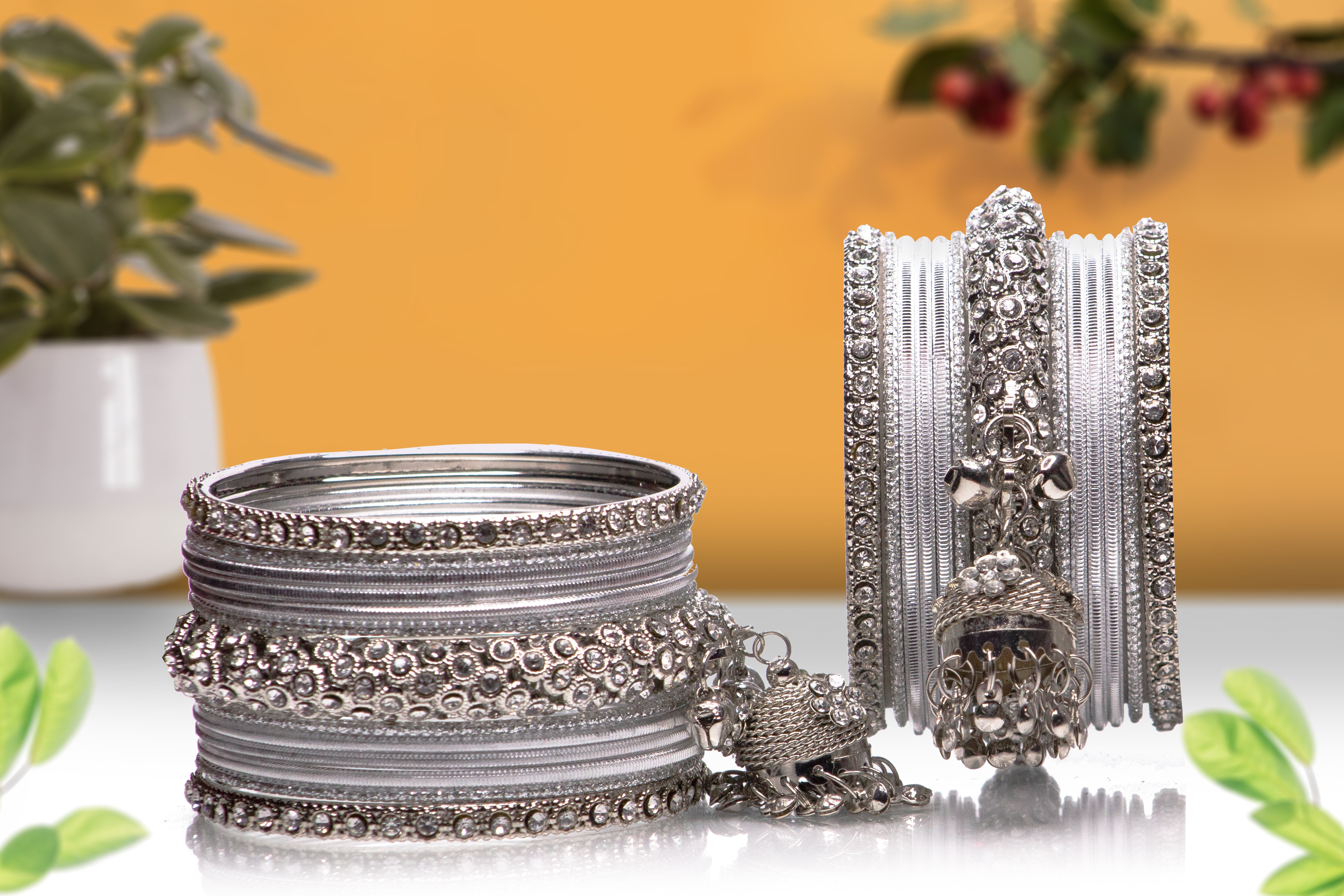 Indian Ethnic Handmade Bangles in Silver Colour