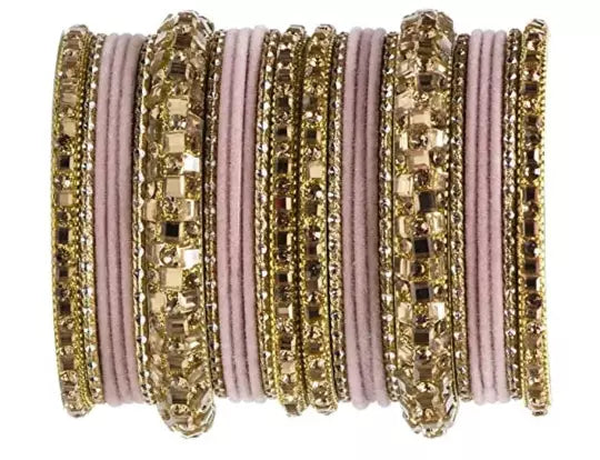 Bridal Kundan Bangles Set Plain Metal Charm Bracelet For Women Indian- Partywear