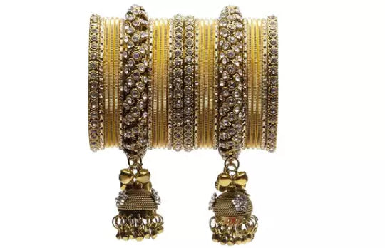 Bridal Kundan Bangles Set Plain Metal Charm Bracelet For Women Indian Partywear