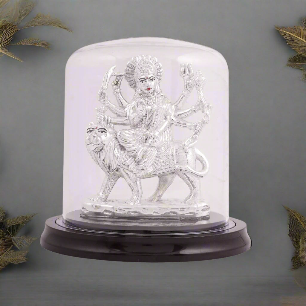 999 pure silver Durga ji/Sherawali Mata Idol encased in vaccuum frame