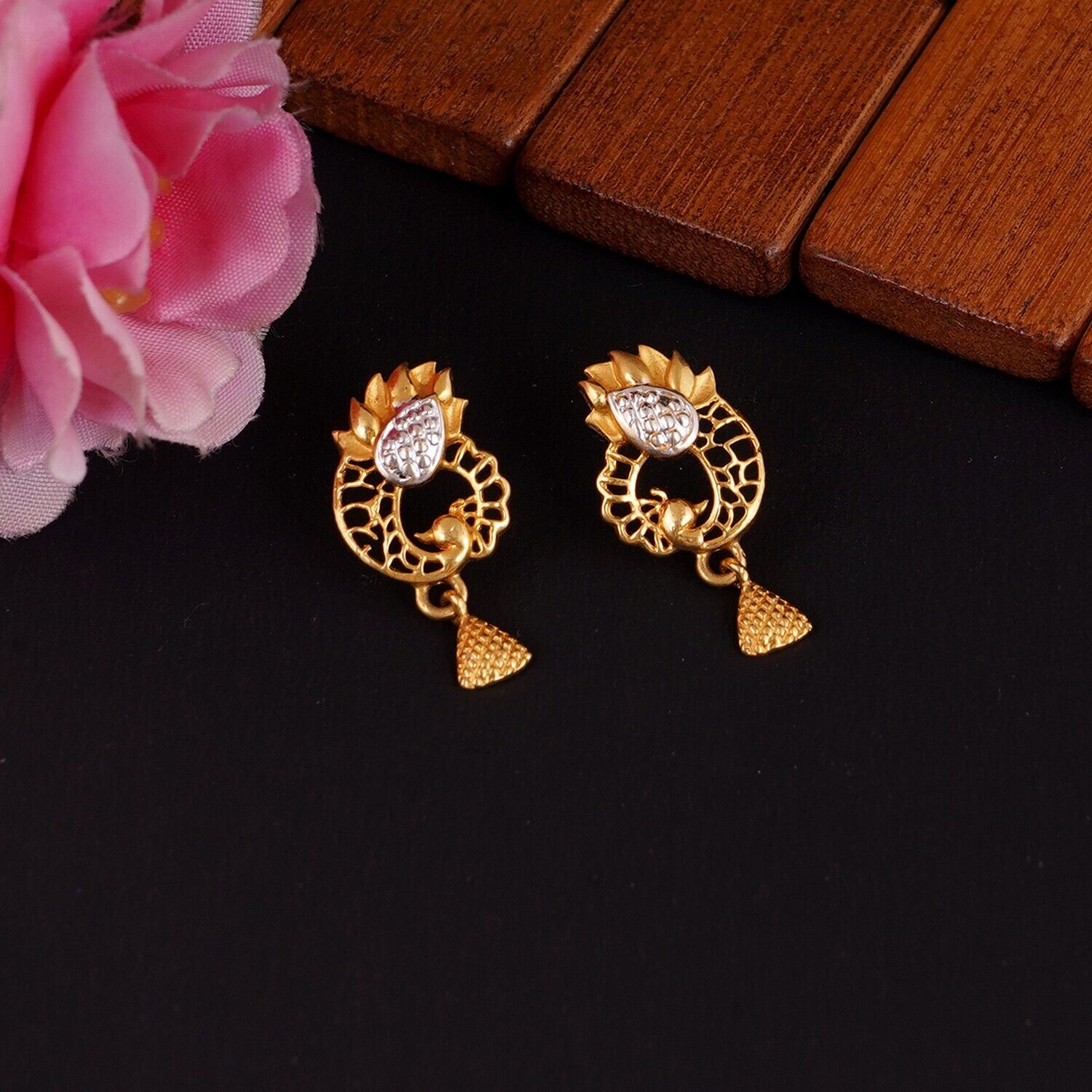 Magical 22kt Gold rhoium Handmade Stud Earrings - Unique Anniversary Gift