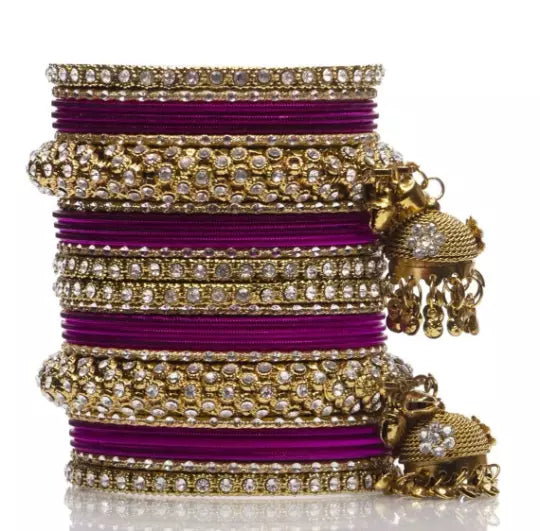 Bridal Kundan Bangles Set Plain Metal Charm Bracelet For Women Indian Partywear