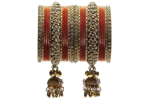 Bridal Kundan Bangles Set Plain Metal Charm Bracelet For Women Indian Partywear