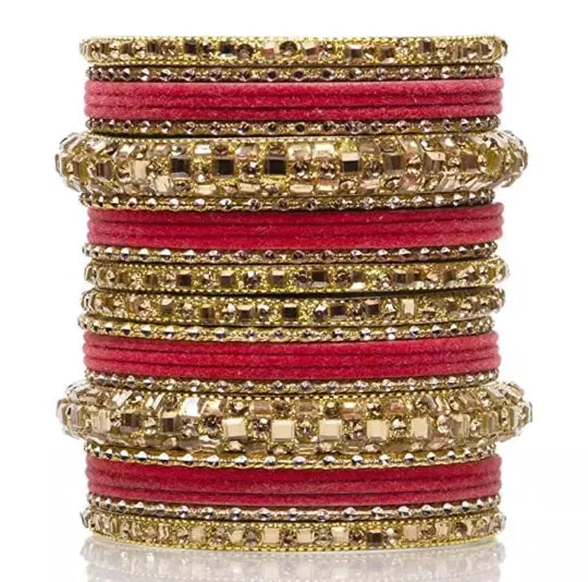 Bridal Kundan Bangles Set Plain Metal Charm Bracelet For Women Indian- Partywear