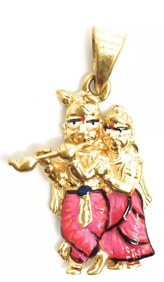 22Kt 916 Hallmark Solid Gold Radha Krishan Ji Pendent with Meenakari for Wear