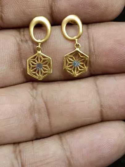 Gold Stud Earring Women's Earring Handmade Stud Earrings 22kt Yellow Gold Dangle